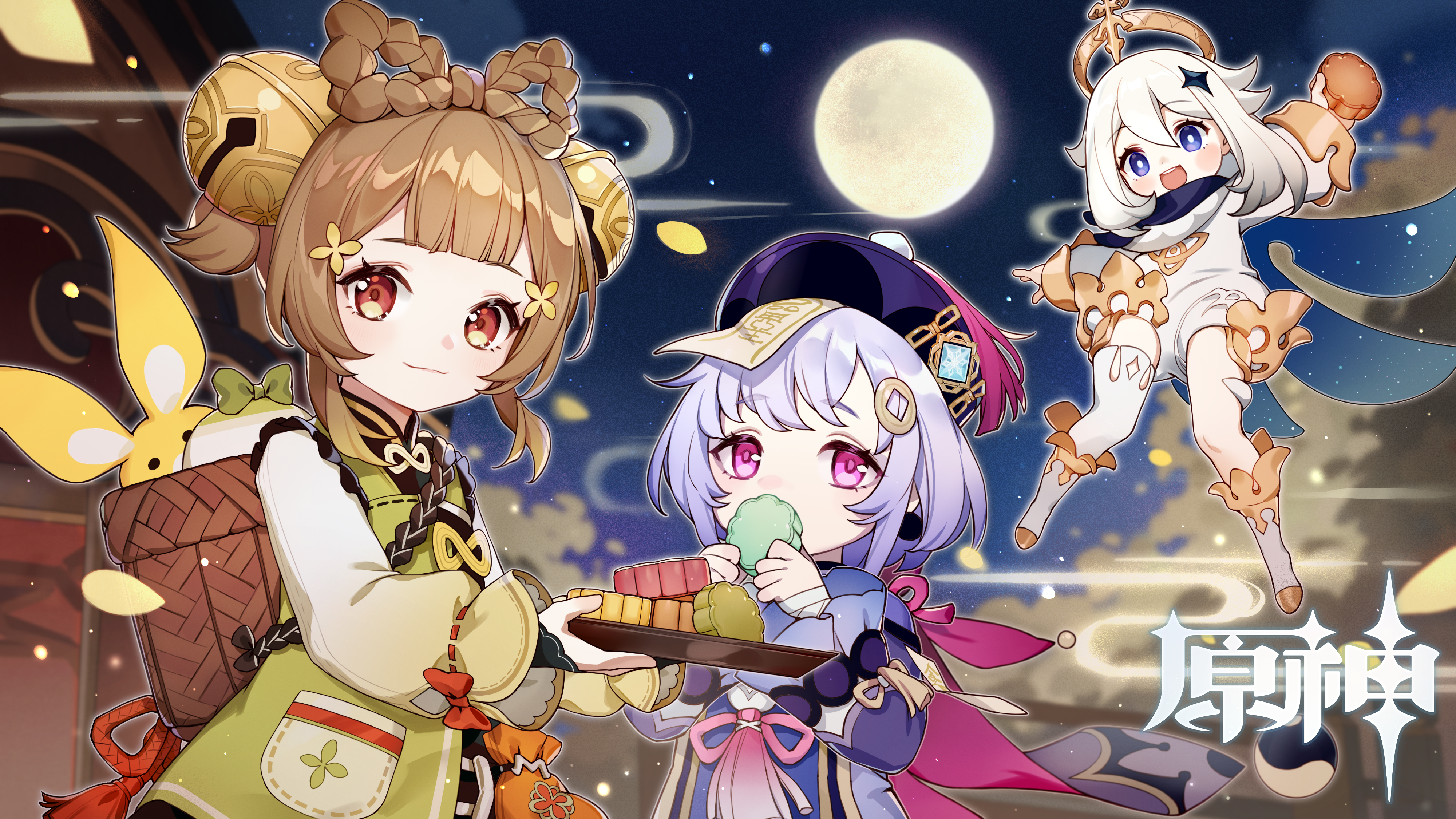 Anime 4000x2250 Mid-Autumn Festival loli Genshin Impact Qiqi (Genshin Impact) Paimon (Genshin Impact) video game characters video game girls