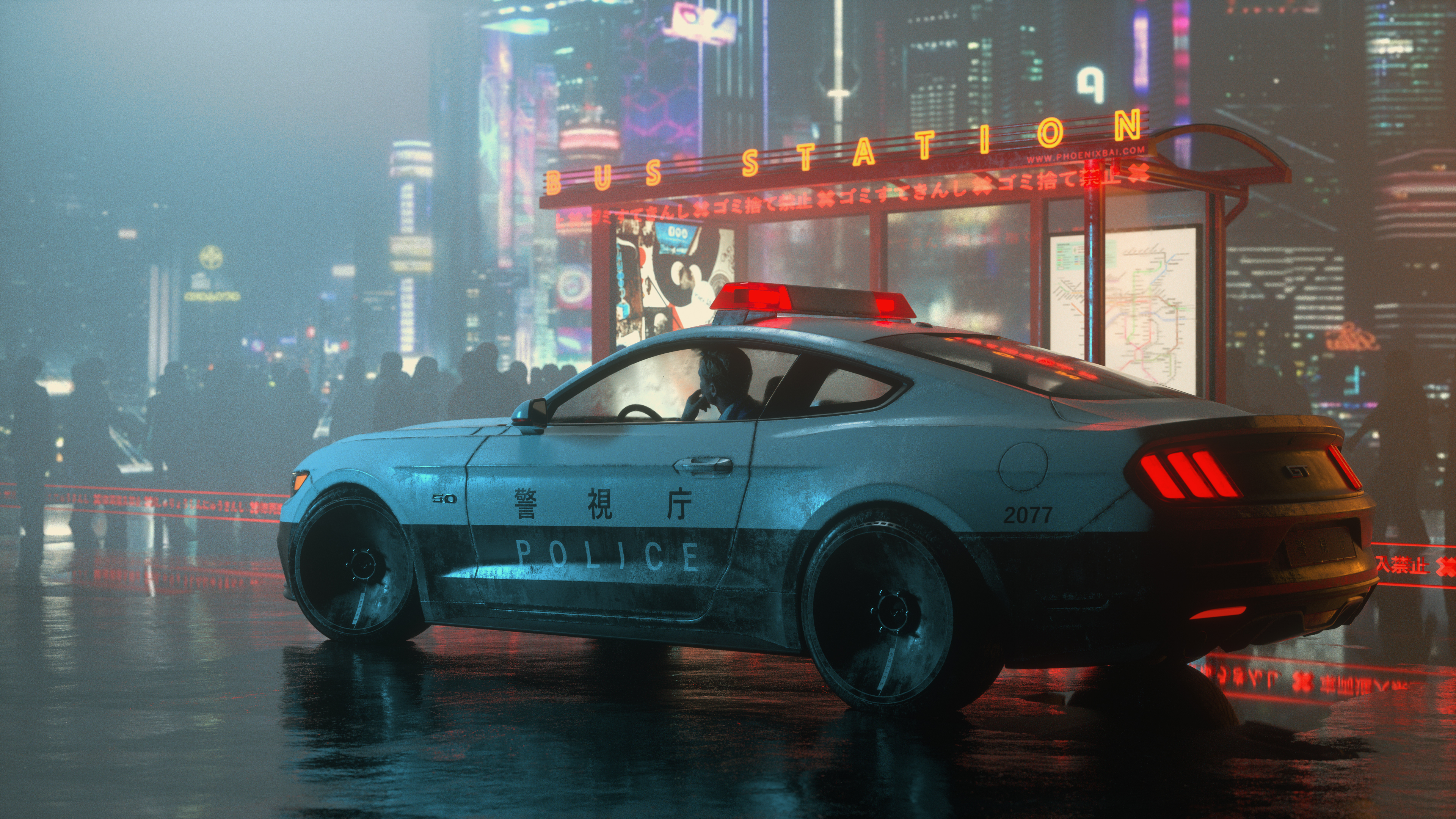General 3840x2160 car artwork vehicle Asia science fiction night cityscape Ford Ford Mustang muscle cars American cars
