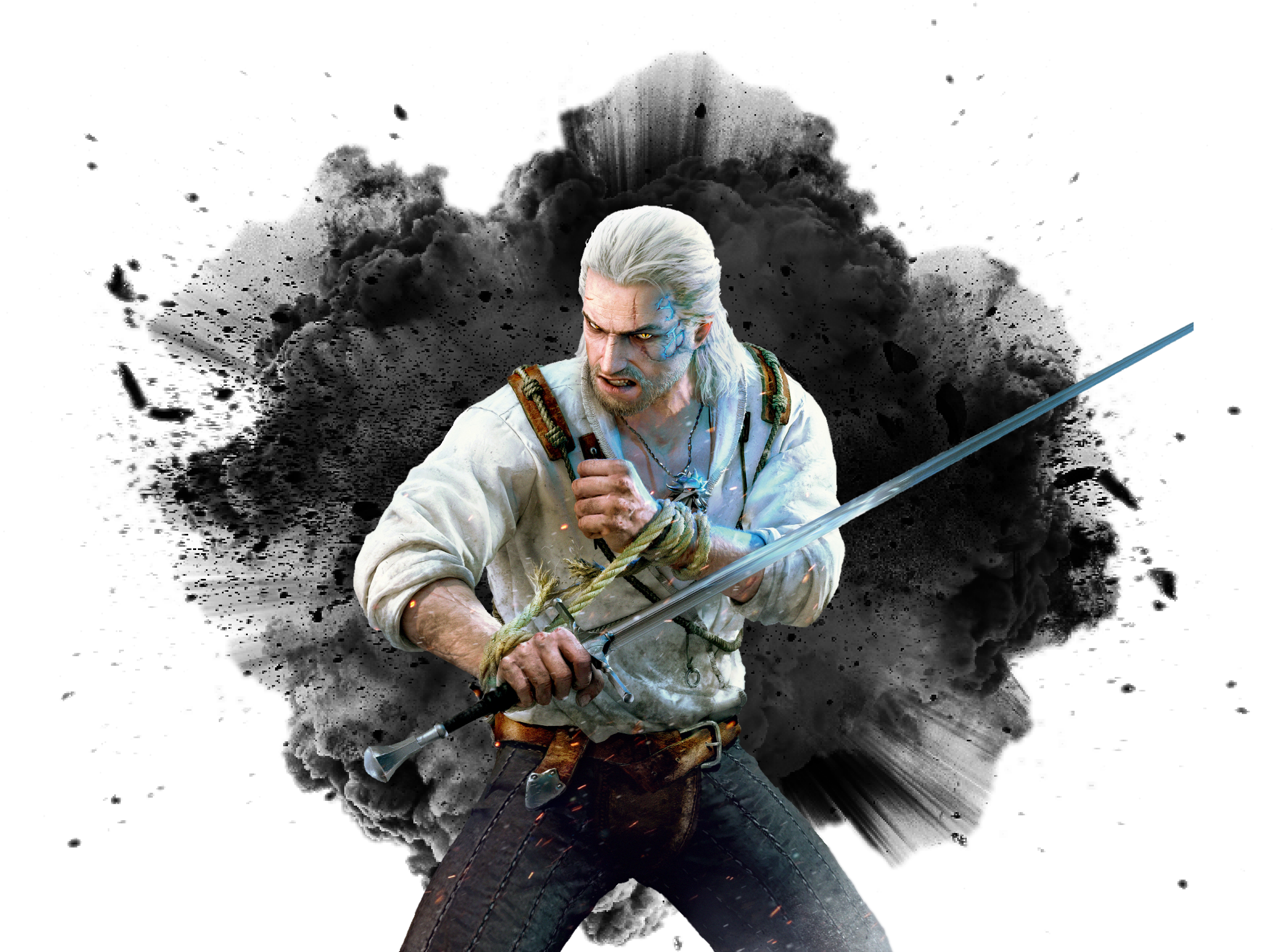 General 2376x1776 Geralt of Rivia The Witcher sword white hair video games video game characters