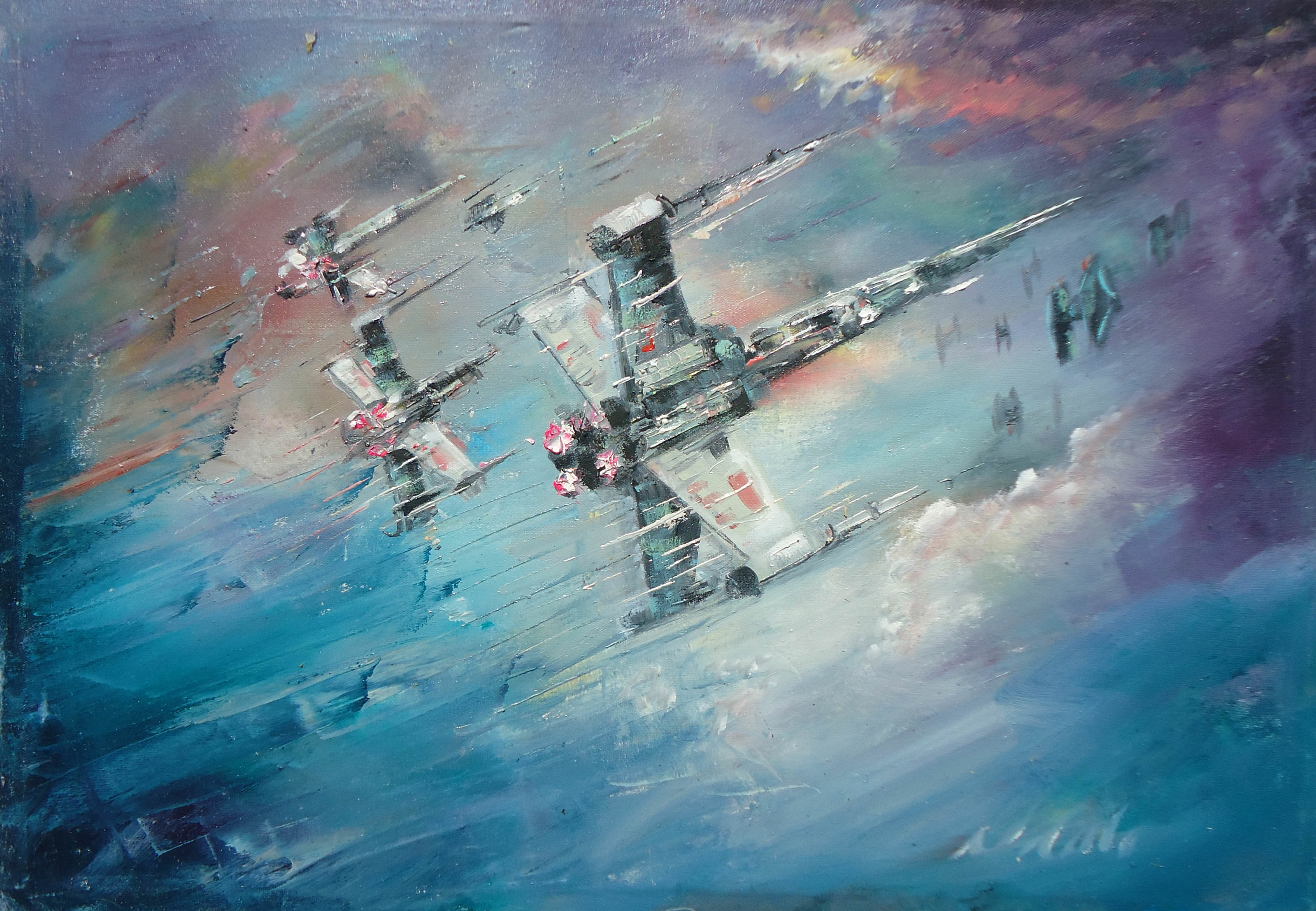 General 3000x2077 Star Wars oil painting X-wing Naci Caba TIE Fighter digital art