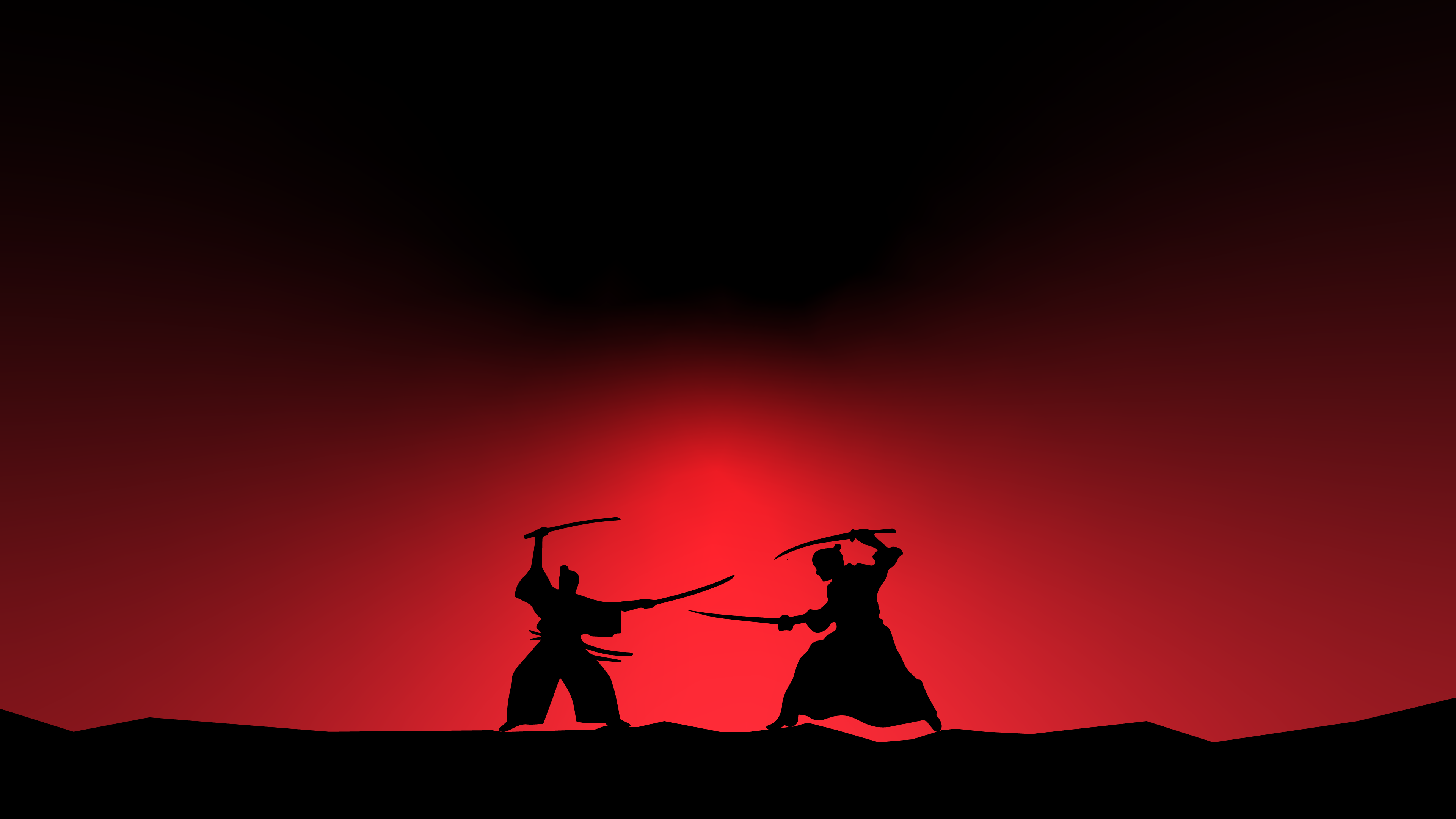General 3840x2160 samurai silhouette minimalism fighting warrior digital art simple background red katana