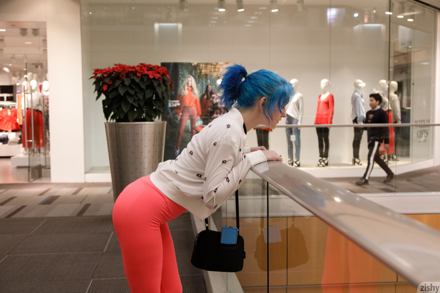 People 1400x933 Skye Blue women model blue hair indoors pornstar bent over leggings profile shopping mall sweatshirts