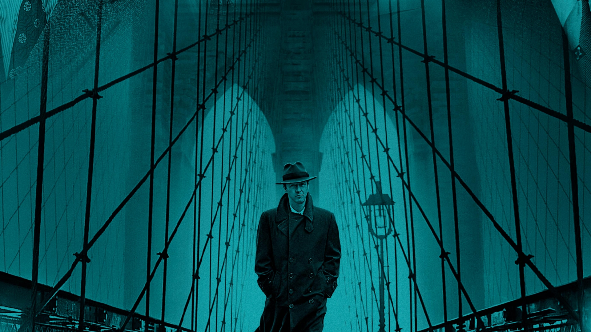General 1920x1080 movie poster Edward Norton Motherless Brooklyn noir monochrome USA New York City teal