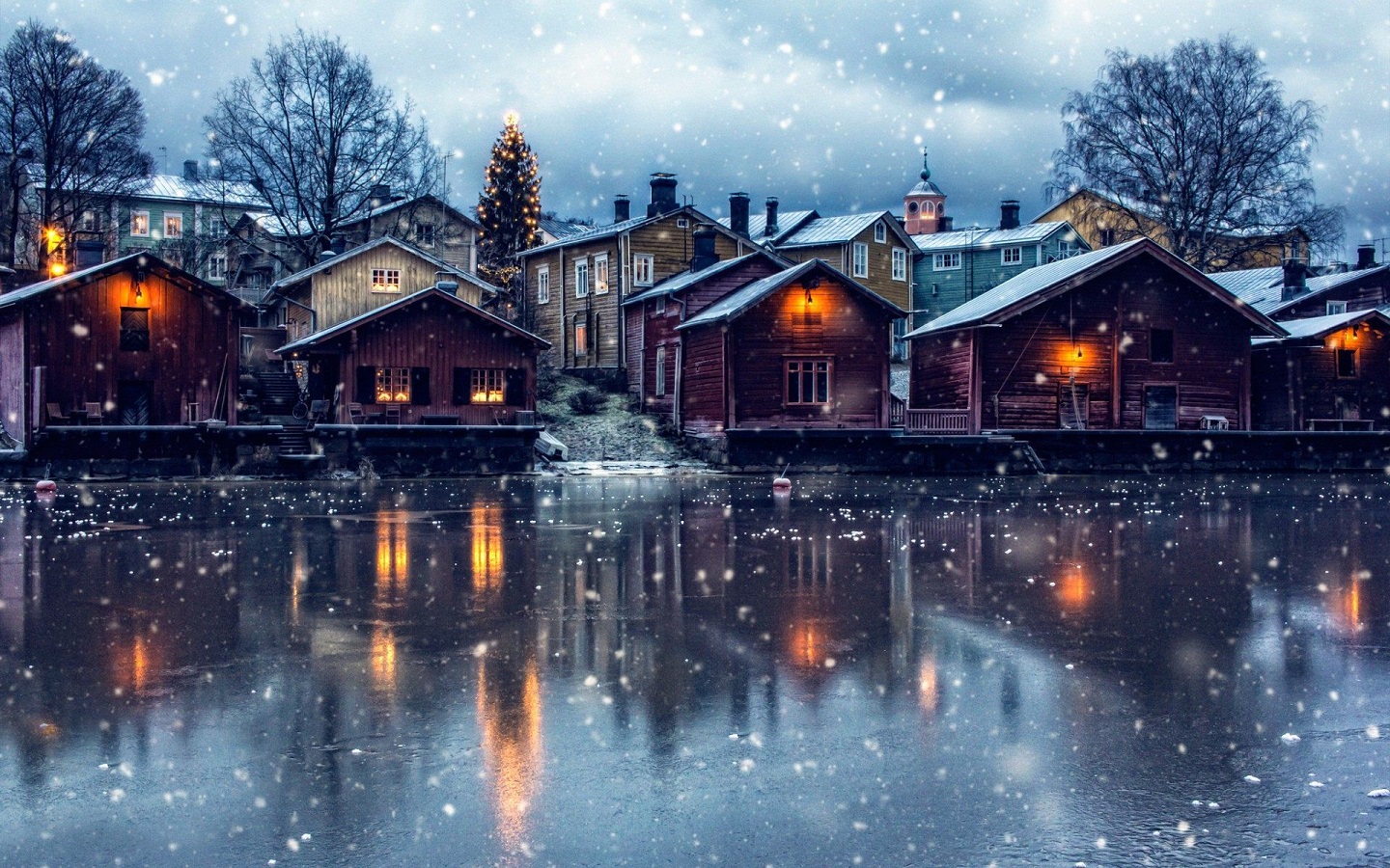 General 1440x900 building Finland Porvoo wood house winter Christmas snowing