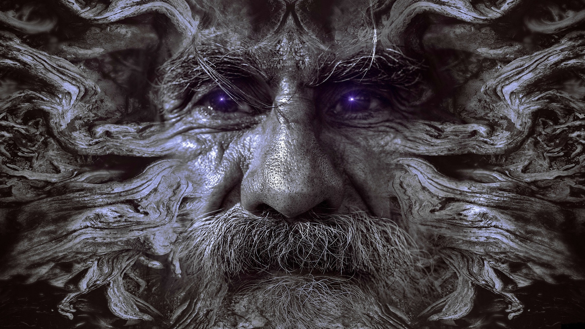 General 1920x1080 fantasy art digital art artwork face old people purple eyes beard selective coloring photoshopped glowing eyes men roots