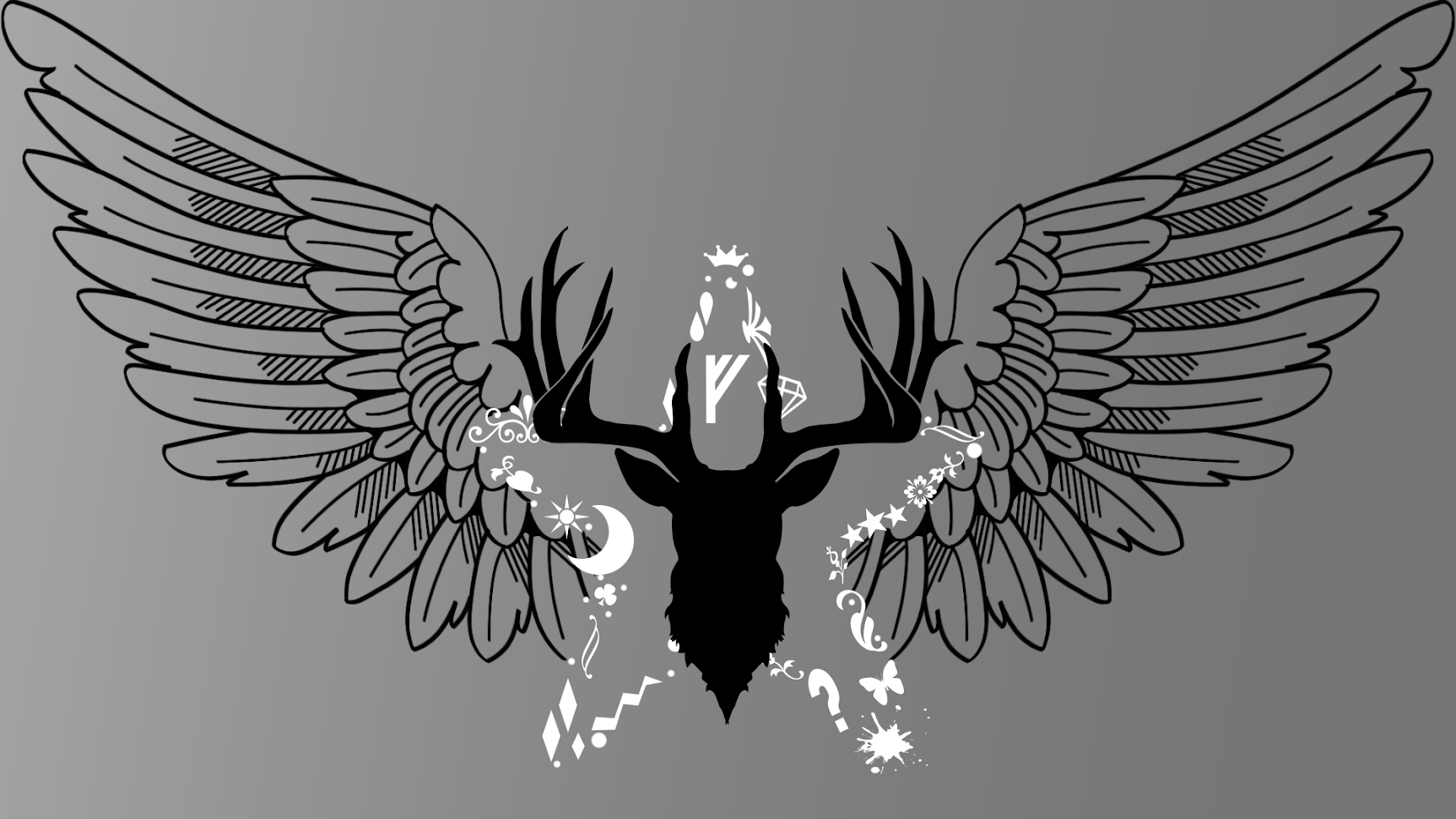 General 1725x970 wings stars Buck deer gray doodle line art black