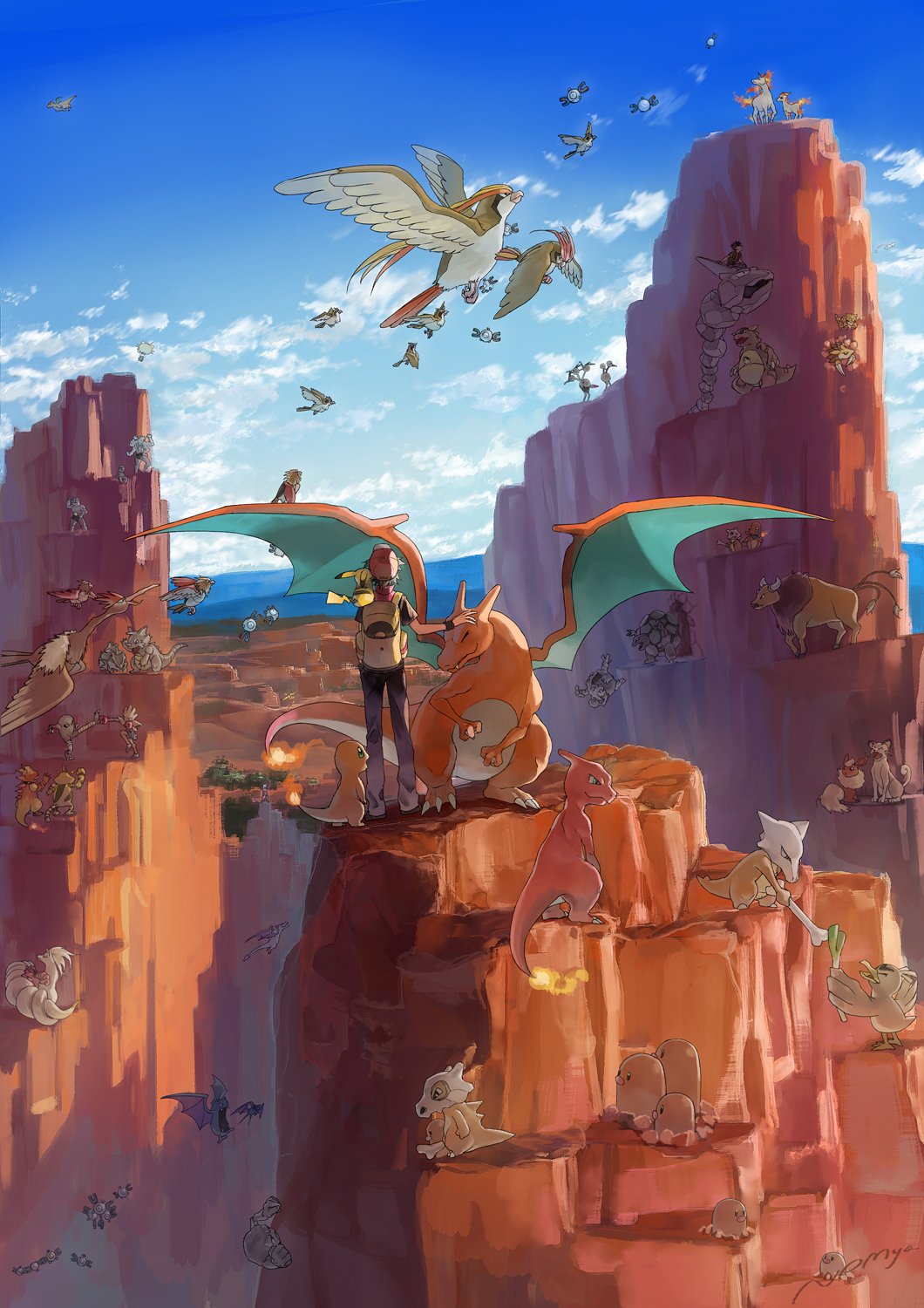Anime 1060x1500 Pokémon Charizard anime sky rocks