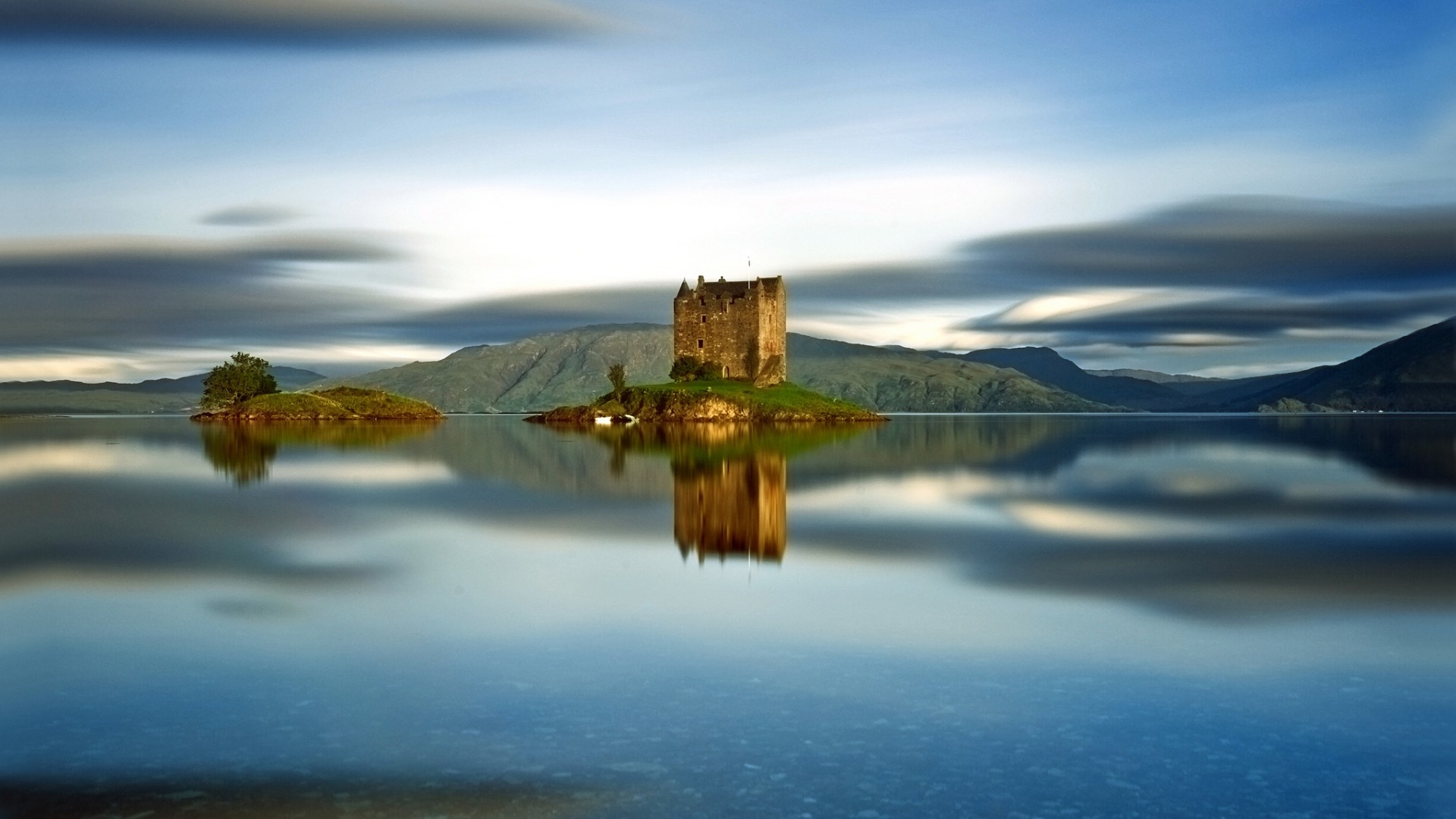 General 1920x1080 castle Scotland lake landscape reflection long exposure