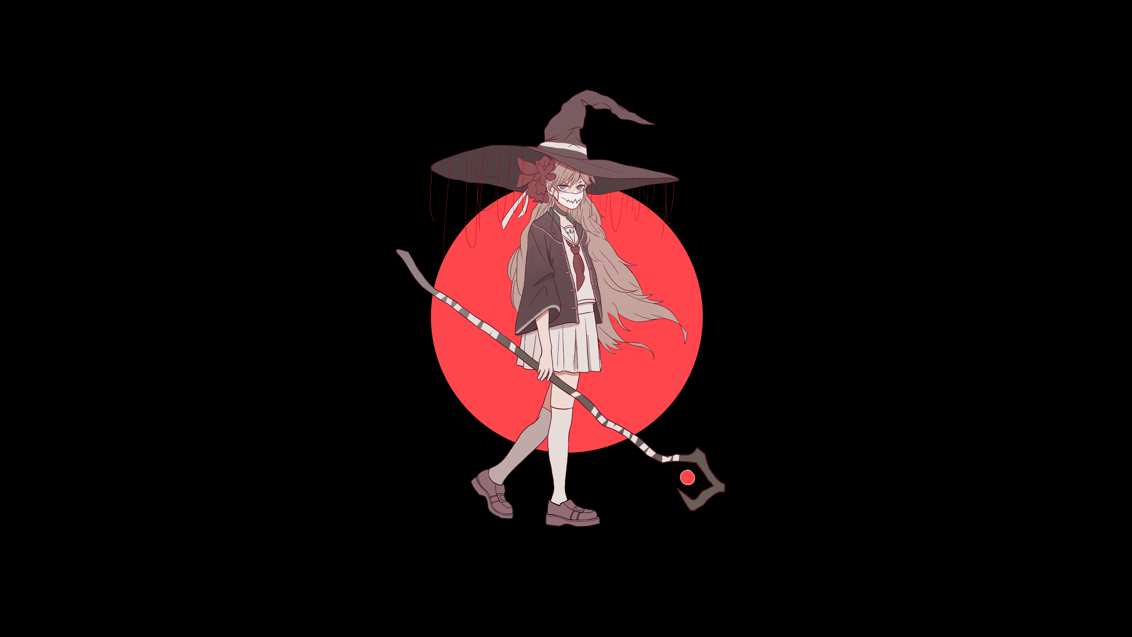 Anime 3840x2160 anime anime girls witch witch hat black background minimalism