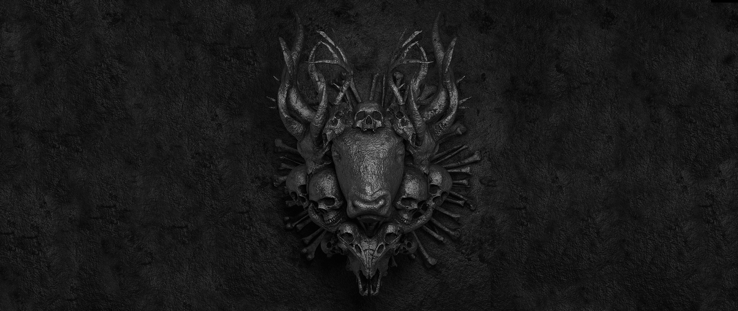 General 2560x1080 bull skull dark background abstract 3D Abstract digital art simple background ultrawide