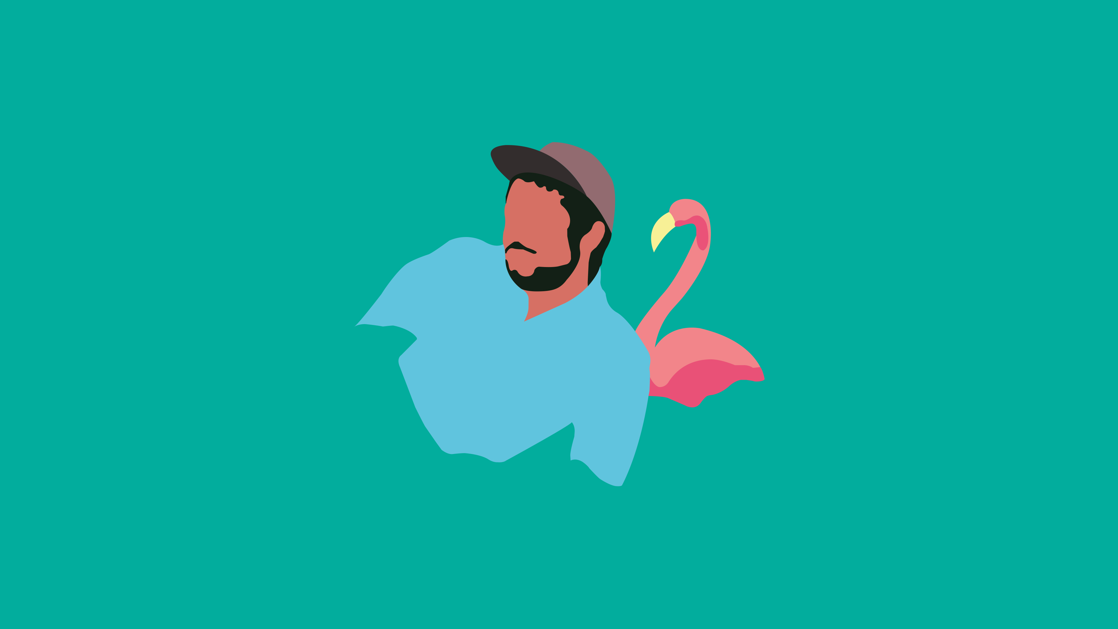 General 3840x2160 Adobe Illustrator Remaster pink beard minimalism teal turquoise flamingos