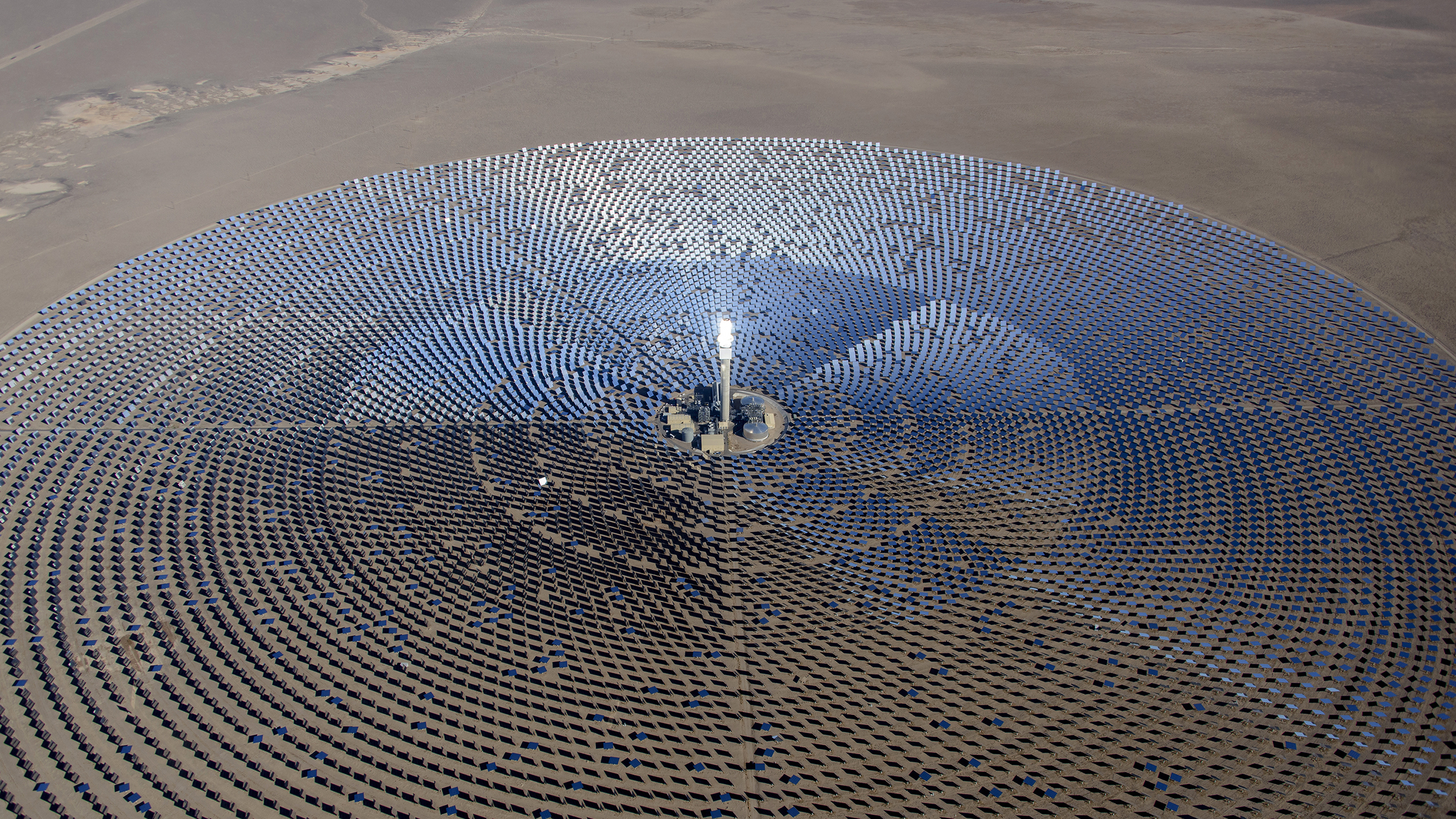 General 2560x1440 solar power power plant technology desert aerial view mirror