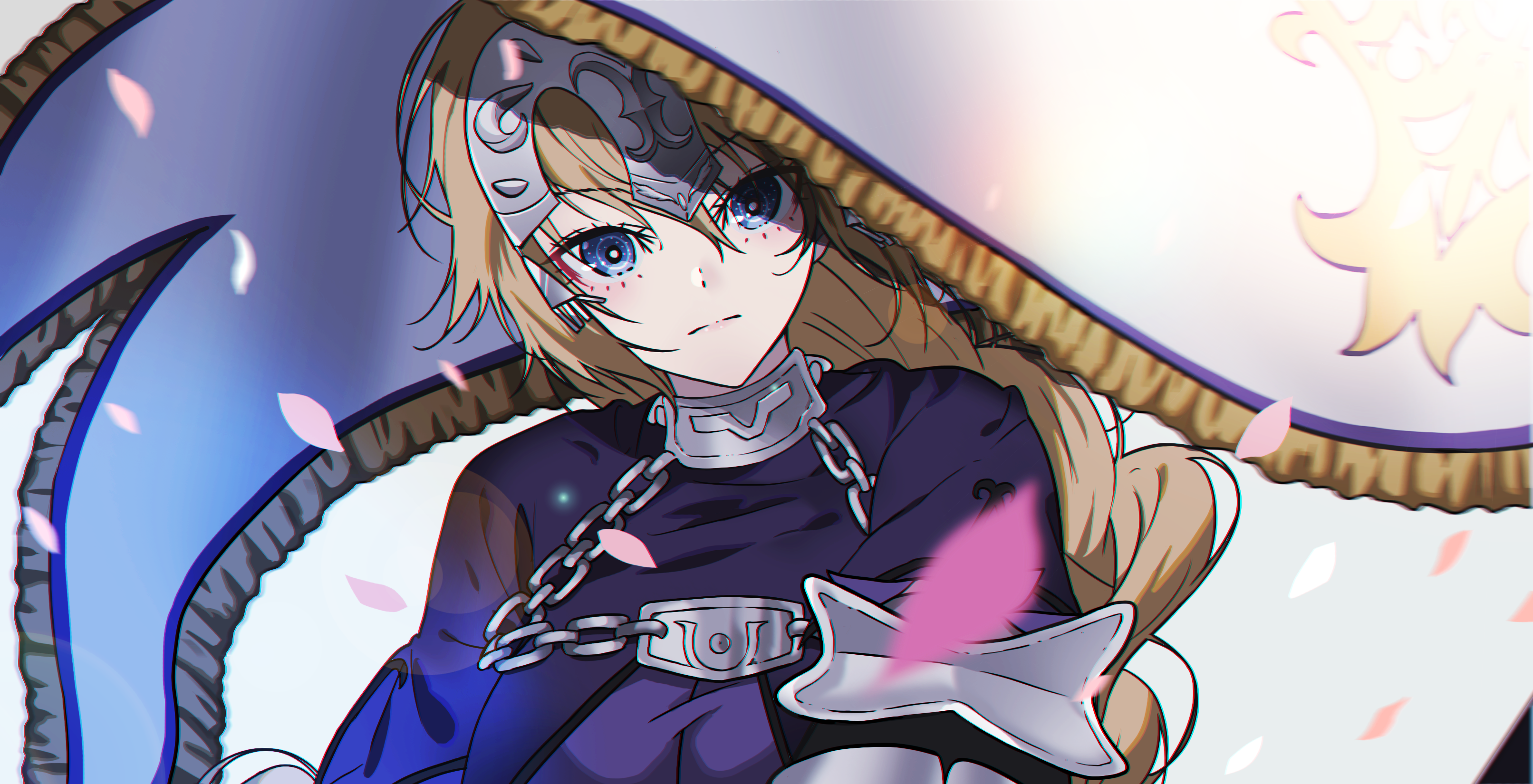 Anime 3225x1650 Fate series Fate/Grand Order Fate/Apocrypha  anime girls 2D big boobs armor Ruler (Fate/Apocrypha) Jeanne d'Arc (Fate) looking at viewer long hair braids fan art blue eyes blonde