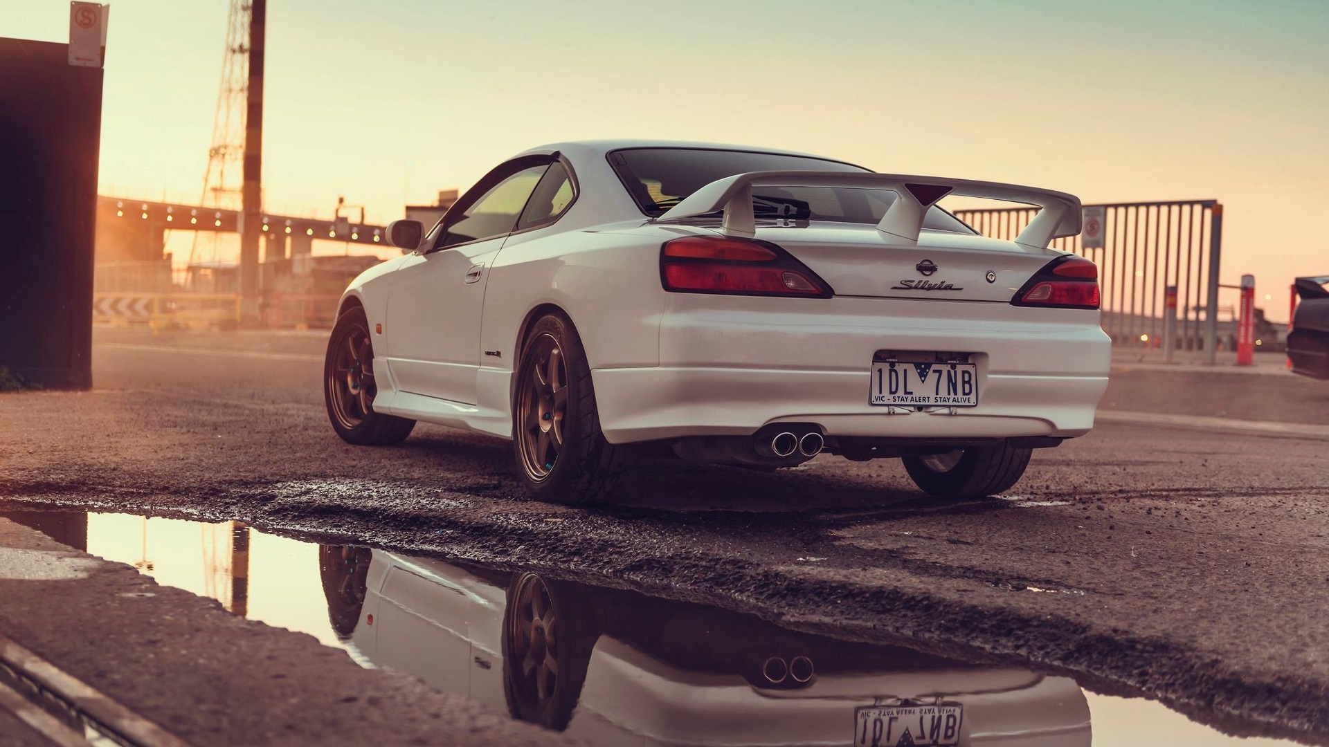 General 1920x1080 Nissan Silvia Nissan 200SX Nissan Japanese cars white cars car vehicle reflection sports car water puddle Nissan Silvia S15 outdoors PT works