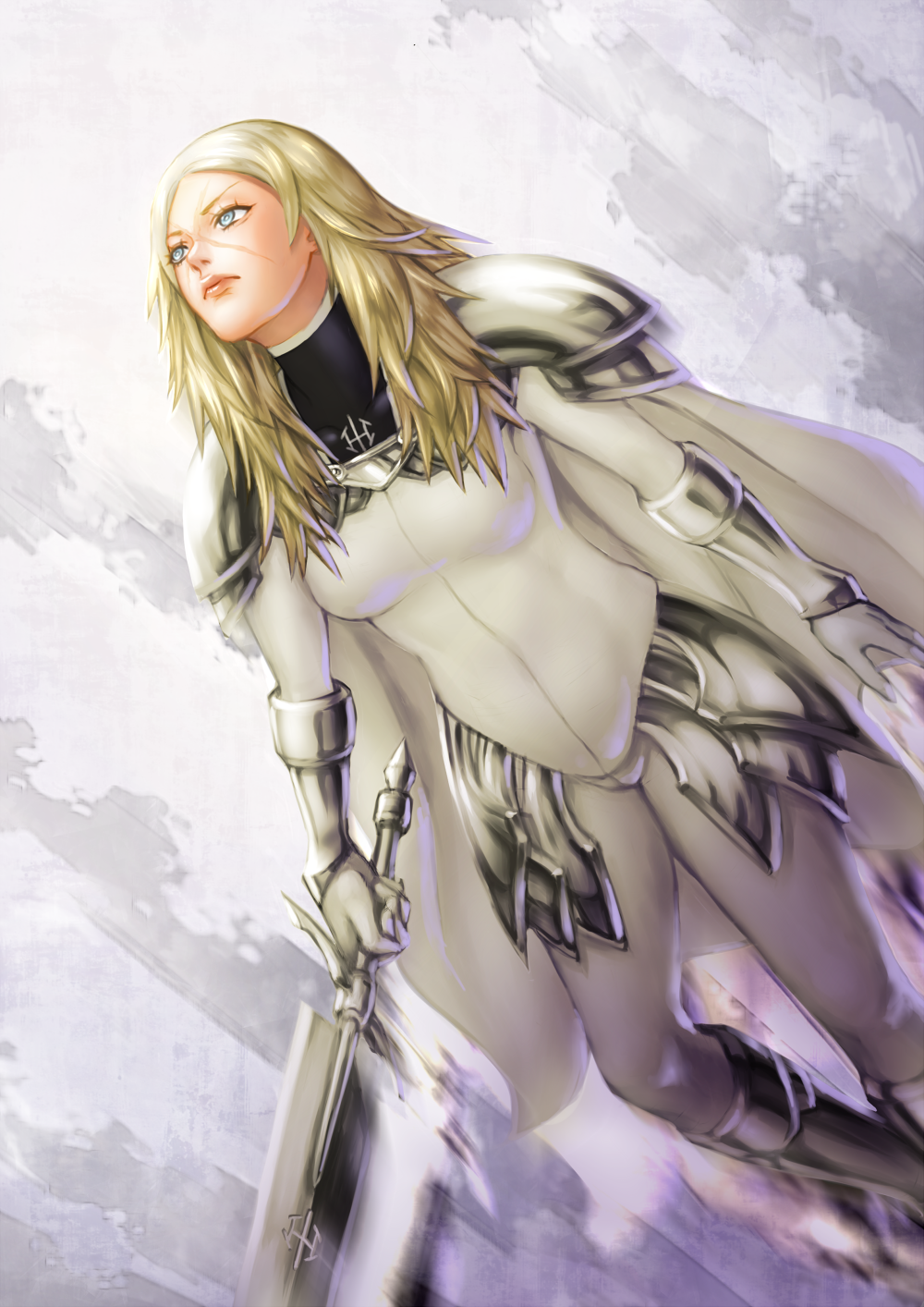 Anime 1000x1414 Claymore (anime) anime girls long hair portrait display Miria (Claymore) thighs belly women with swords armor blue eyes 2D fan art scars bodysuit blonde