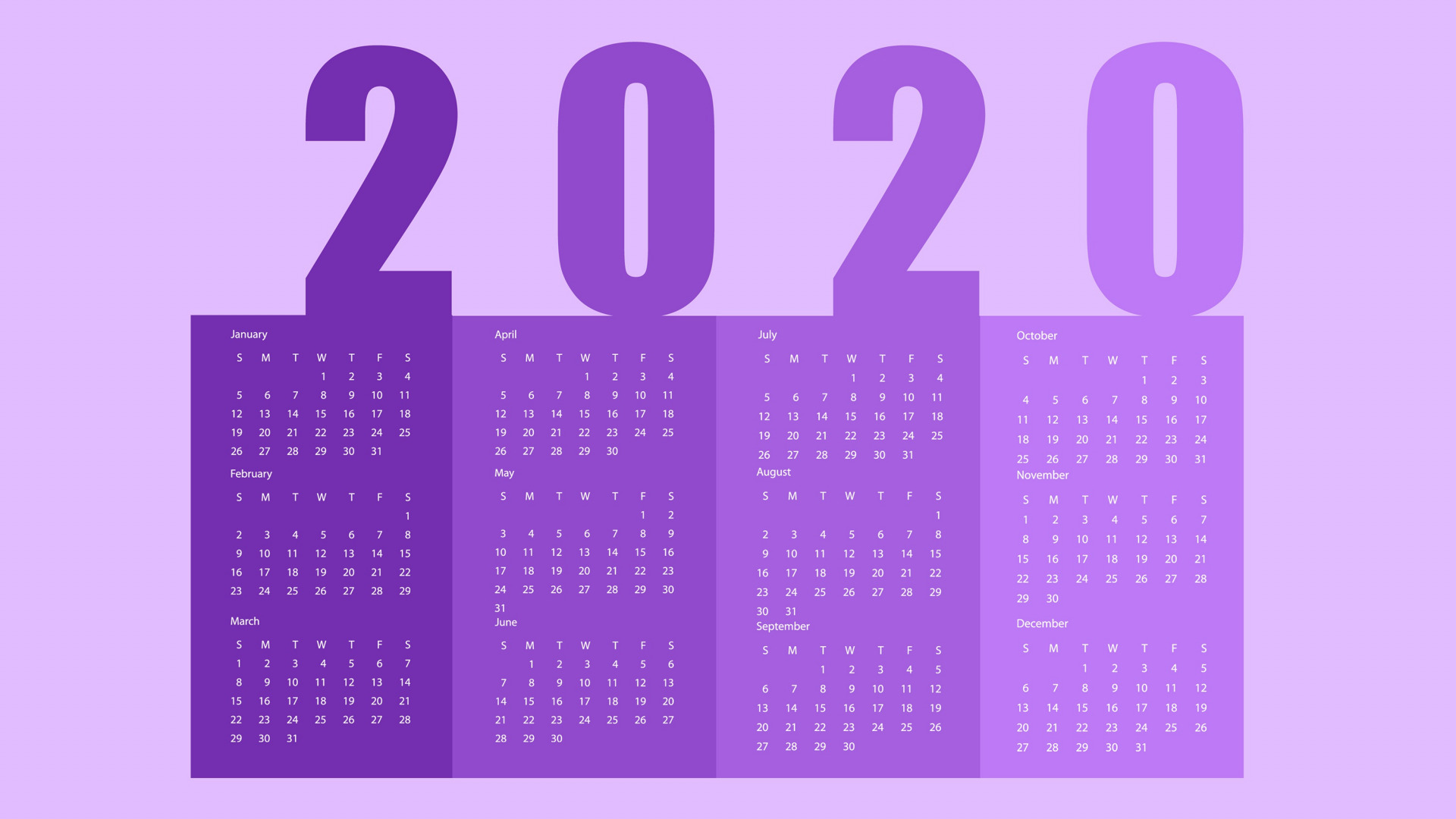 General 1920x1080 calendar 2020 (Year) numbers month purple minimalism simple background