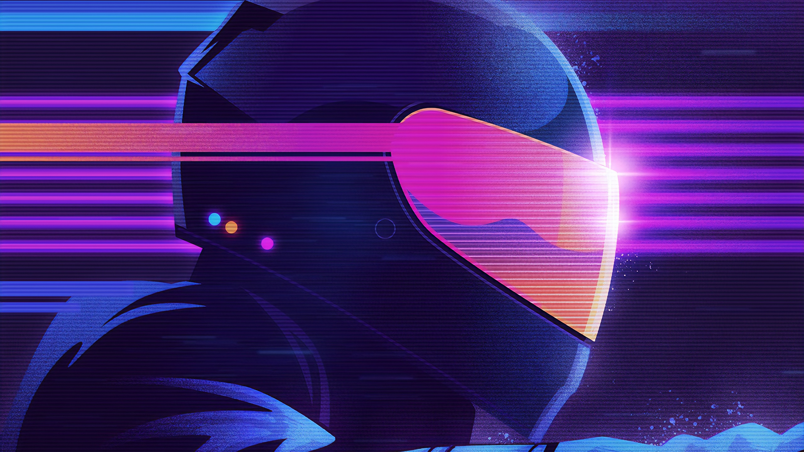 General 2560x1440 neon synthwave helmet artwork