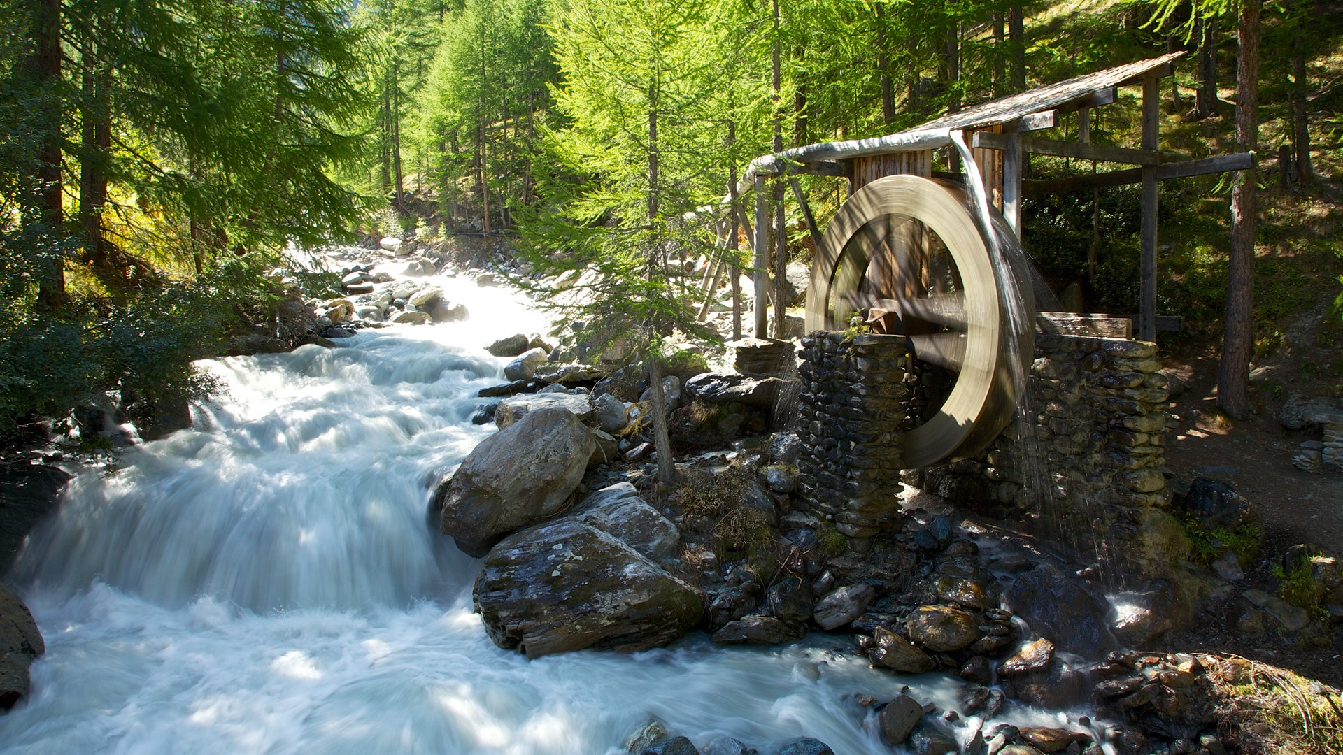 General 1920x1080 nature landscape trees forest rocks water long exposure watermills Switzerland