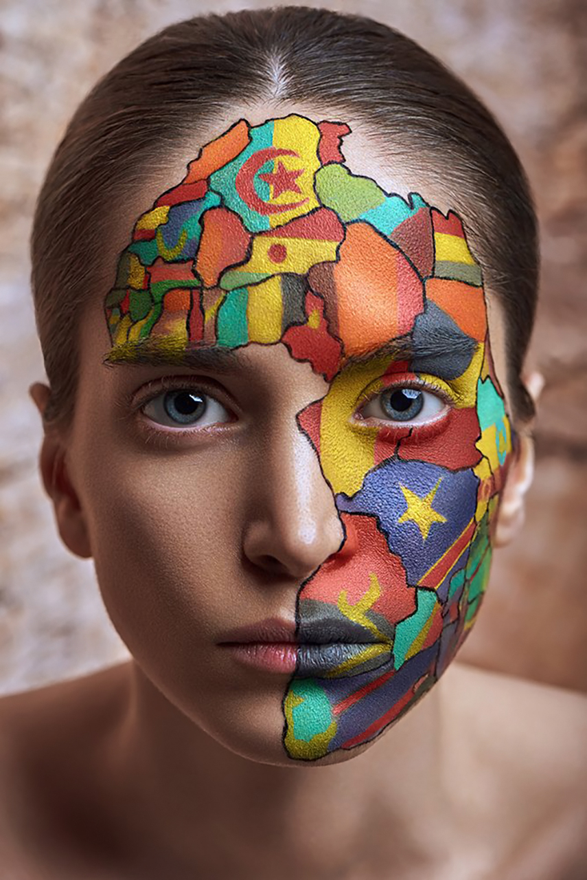 People 855x1280 Naderi Peyman women brunette face paint continents makeup Africa flag portrait display