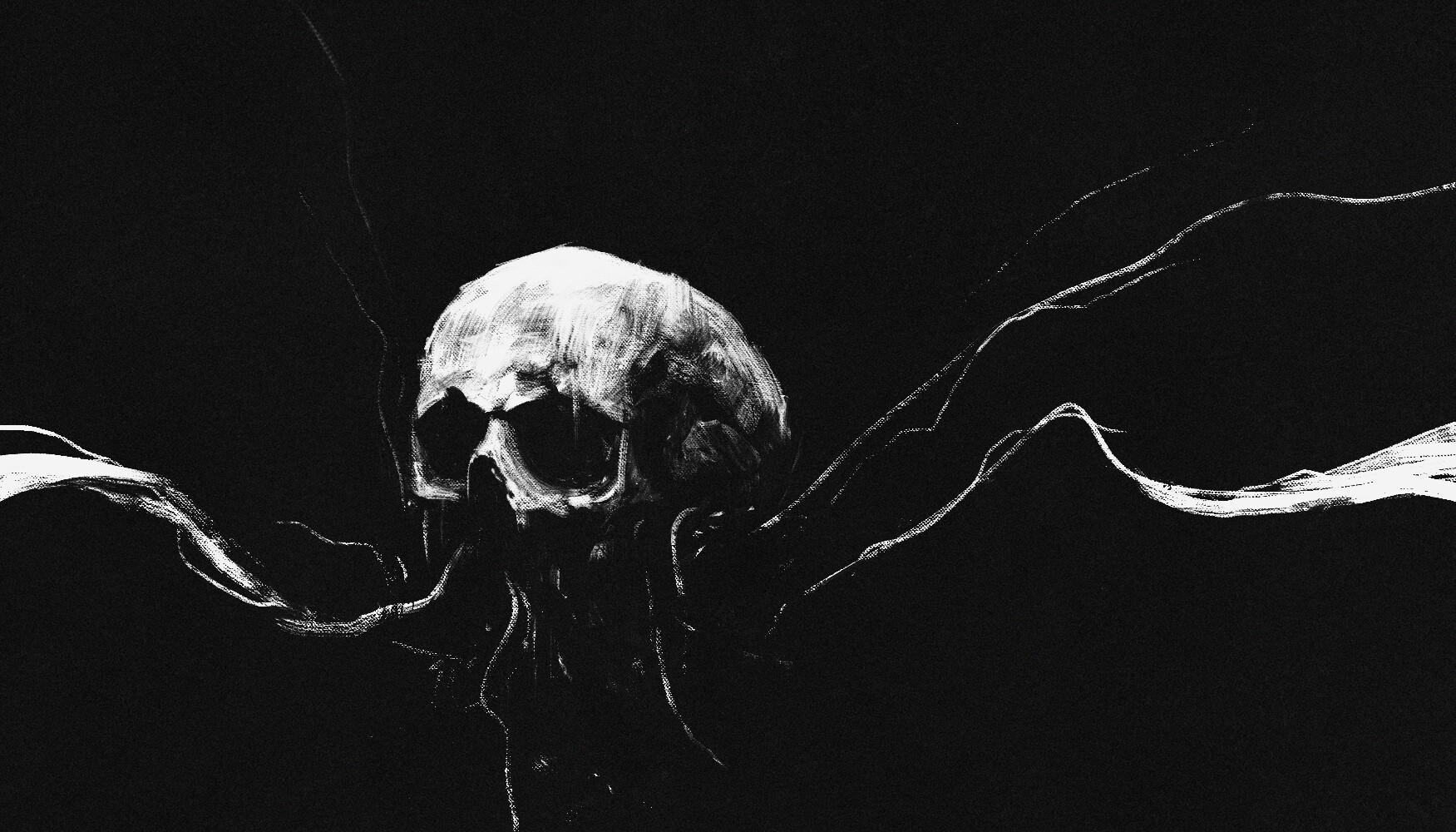 General 1751x1000 dark dark background skull surreal creature digital art monochrome painting Larry Southberg black black background