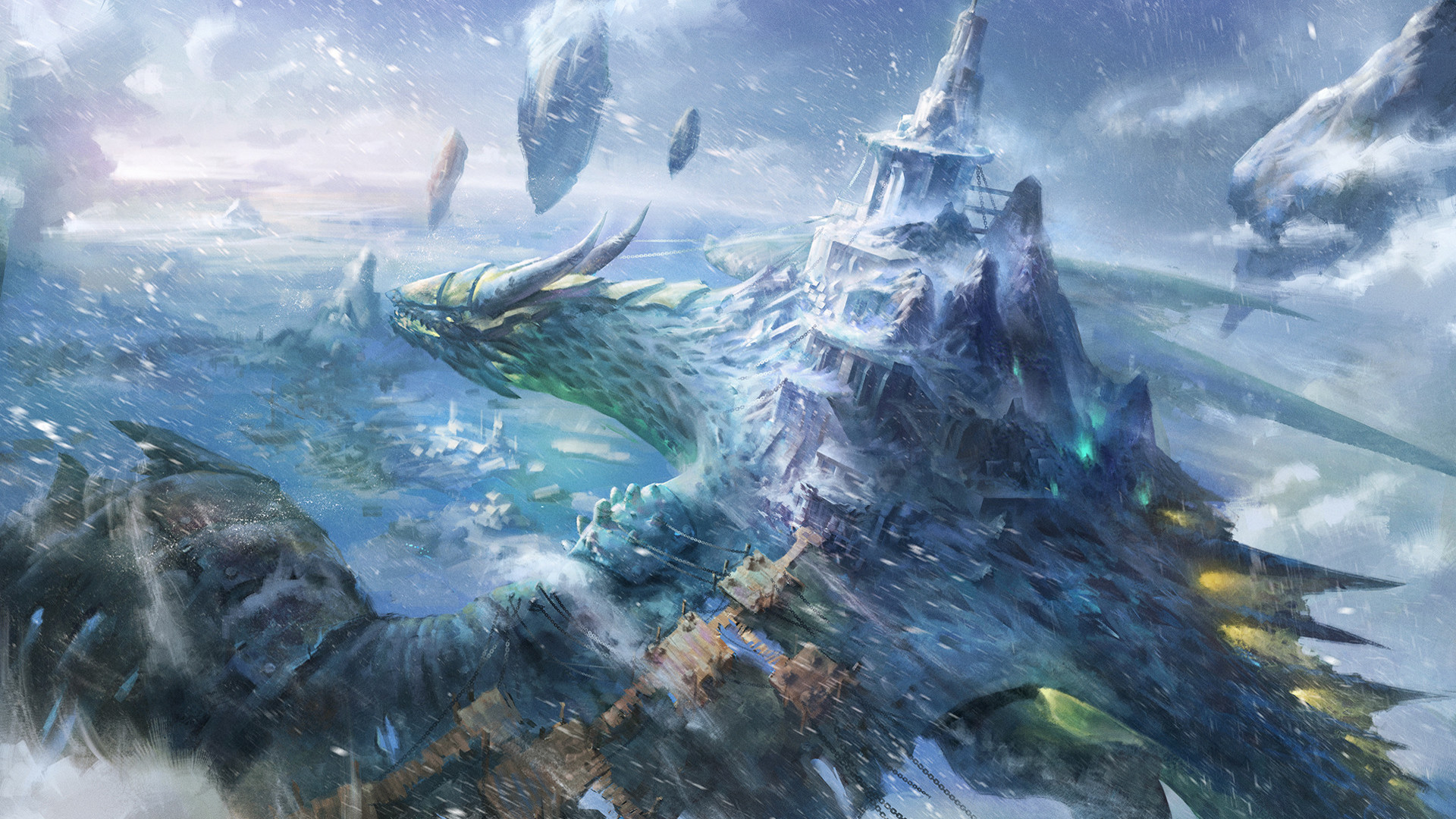 General 1920x1080 digital art dragon ice fantasy art fantasy city