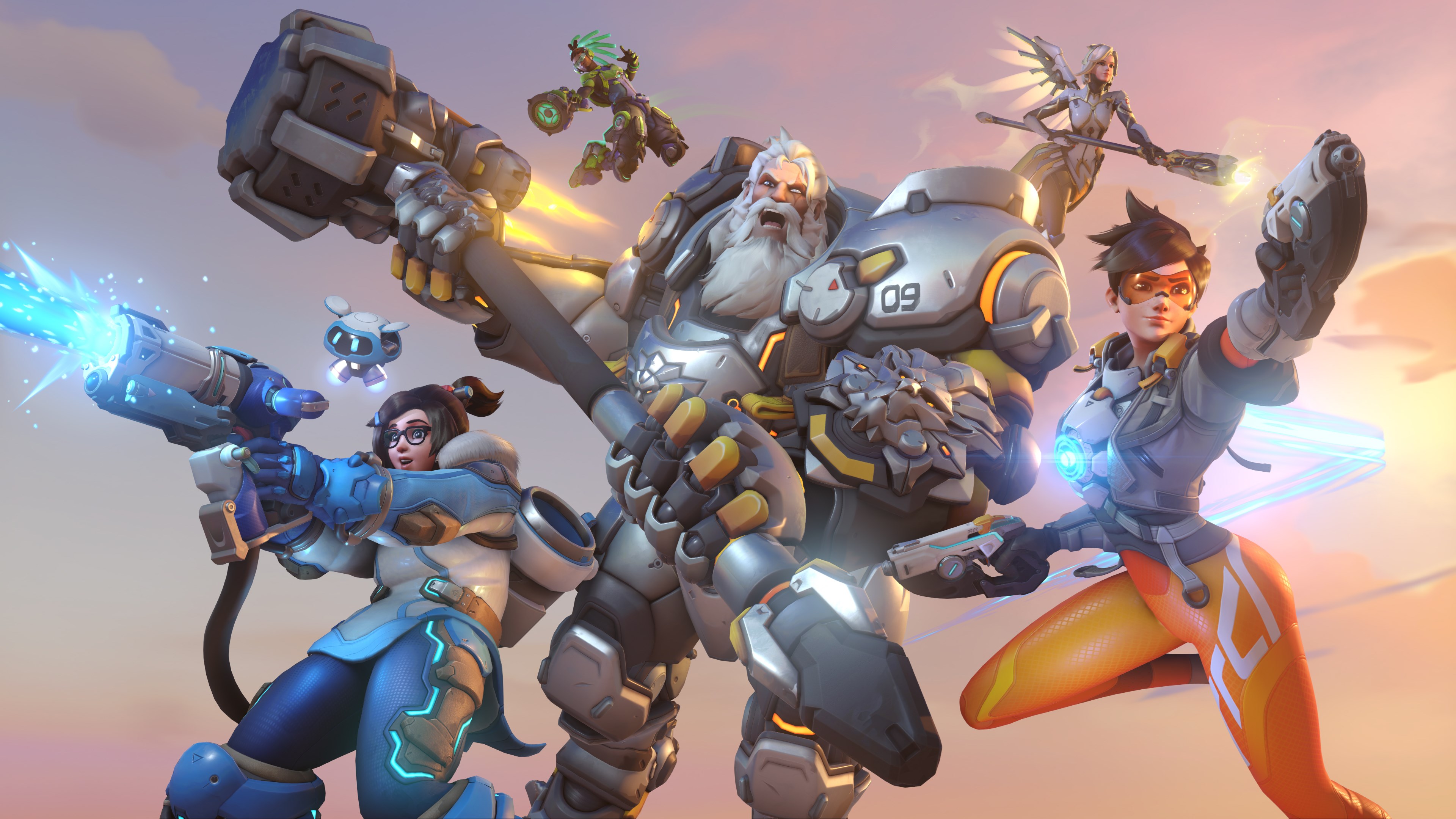 General 3840x2160 video games Overwatch Tracer (Overwatch) Reinhardt (Overwatch) Mei (Overwatch) Mercy (Overwatch) Lúcio (Overwatch) Blizzard Entertainment PC gaming