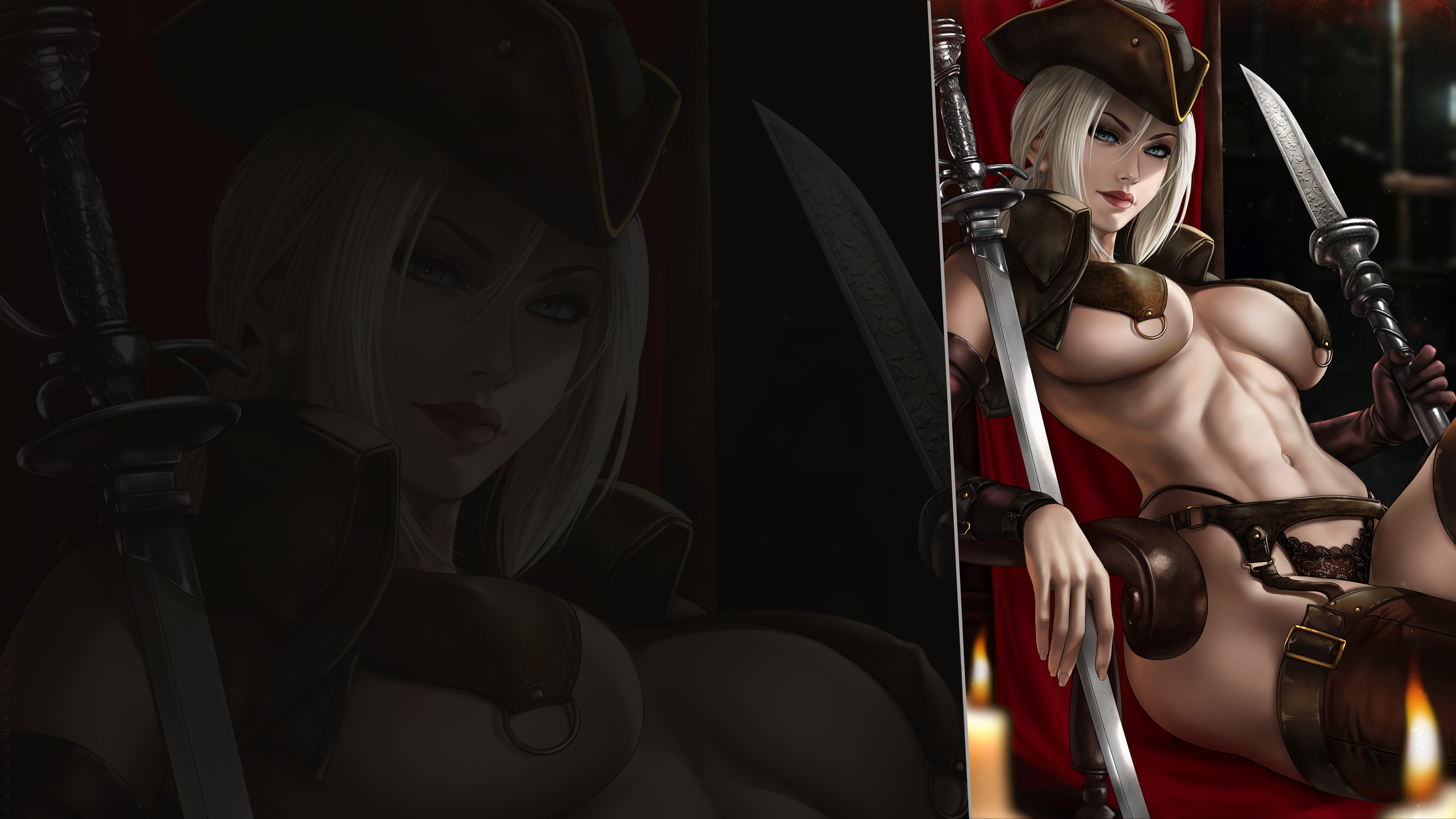 General 3840x2160 Lady Maria Bloodborne sword knife looking at viewer white hair Dandonfuga video game characters digital art
