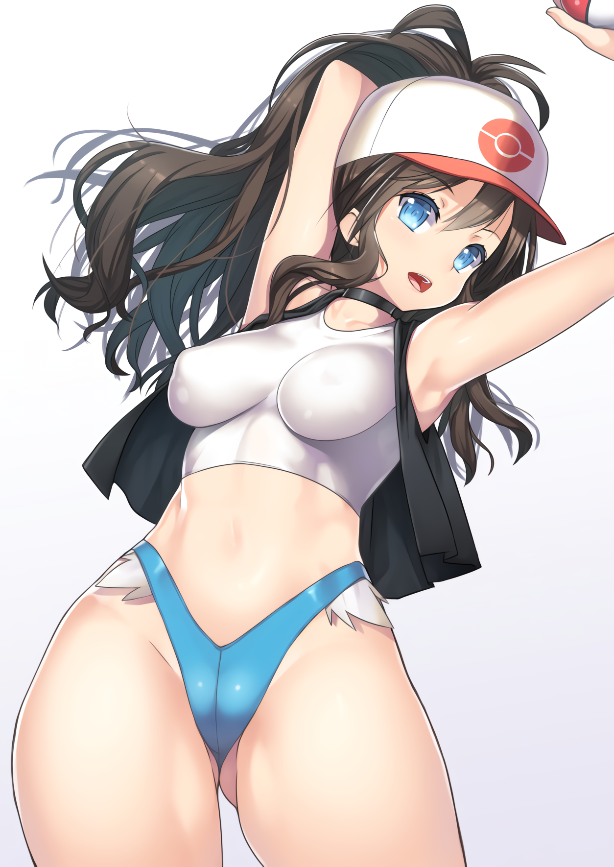 Anime 1254x1770 Pokémon big boobs cameltoe boobs bikini bottoms hat blue eyes brunette Hilda (Pokémon) Nagase Haruhito anime girls