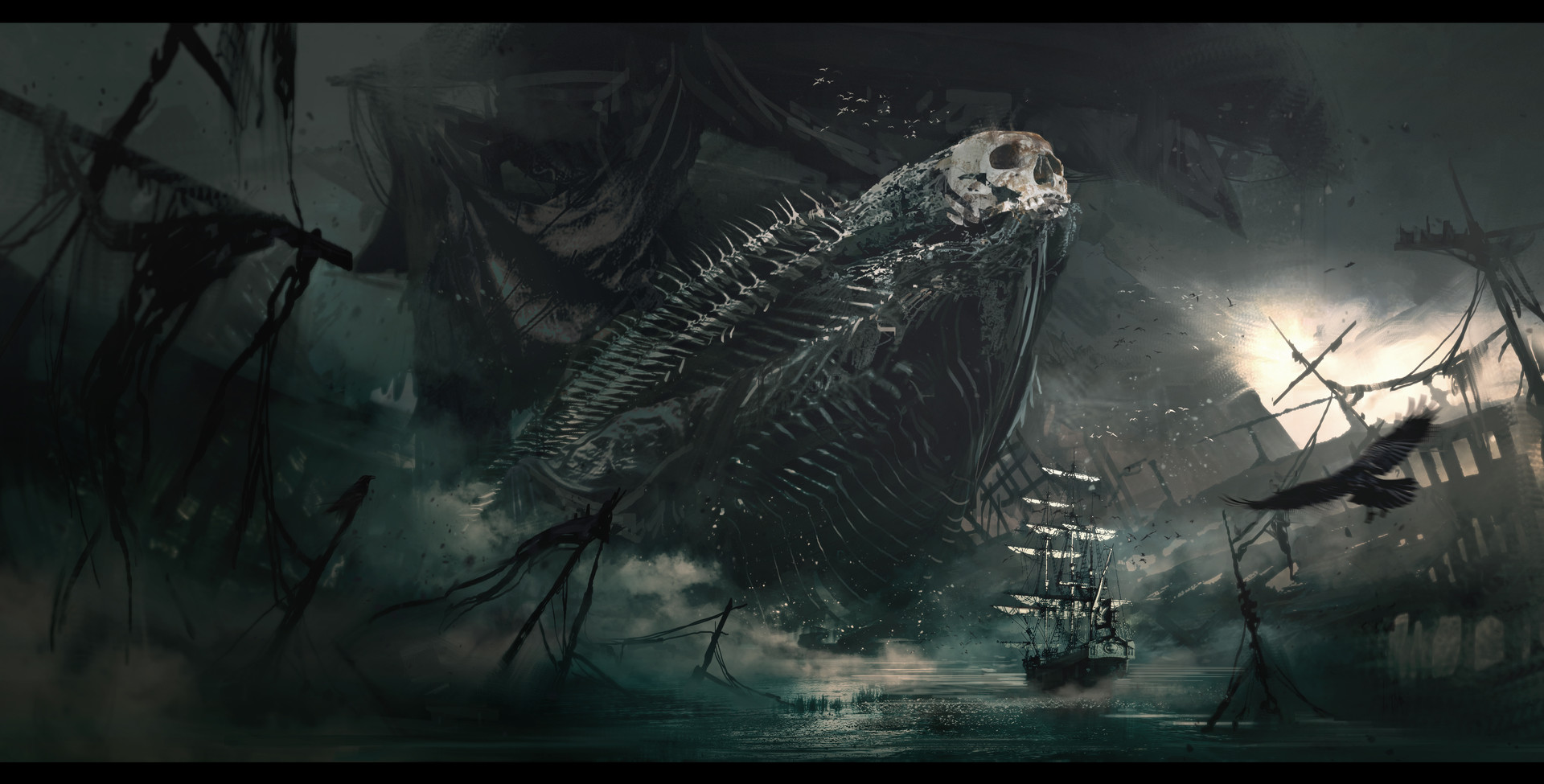 General 1920x975 fantasy art leviathan shipwreck ship sailing ship artwork digital art