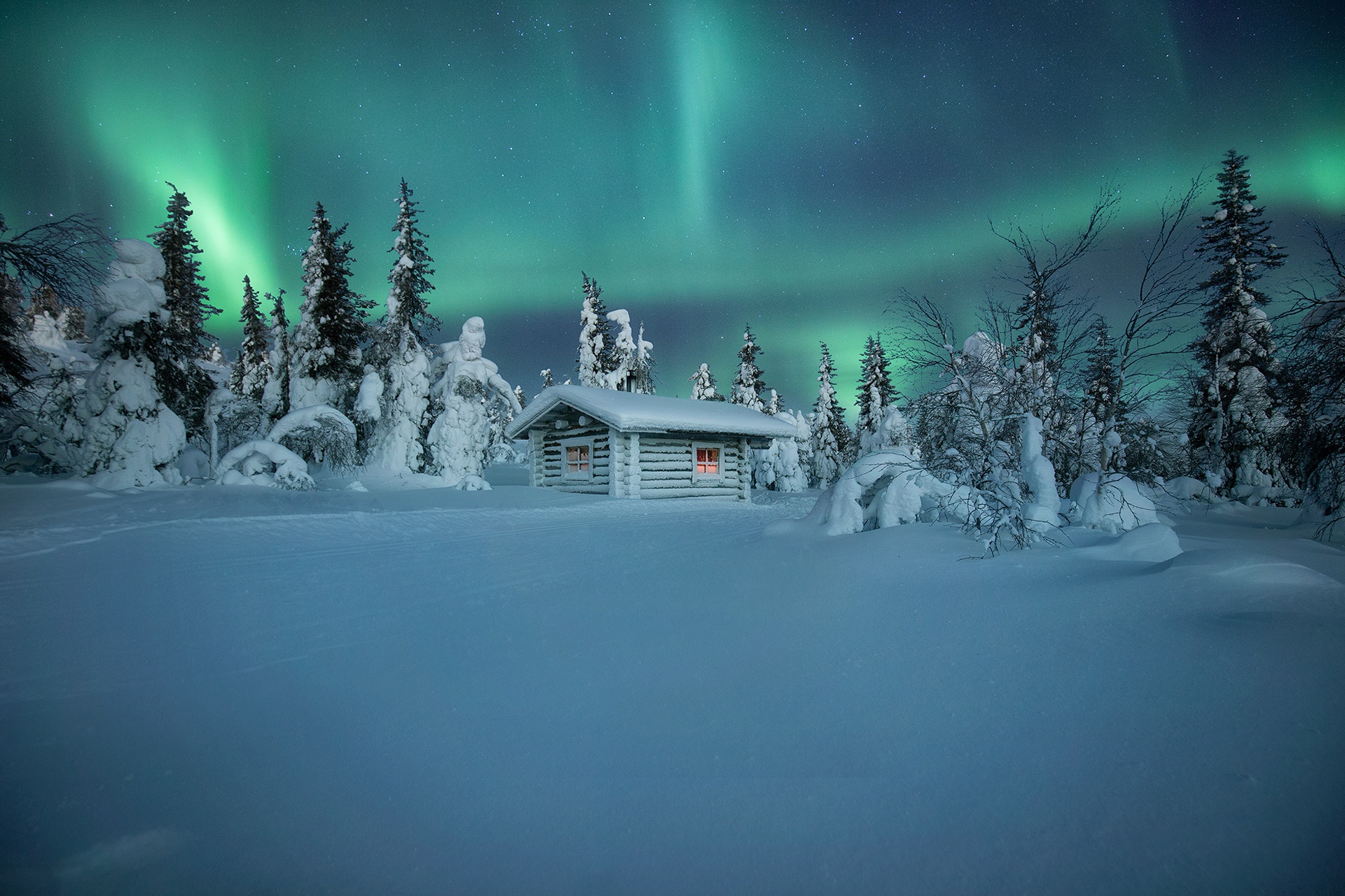 General 1920x1280 Finland cold snow hut winter sky nature aurorae low light