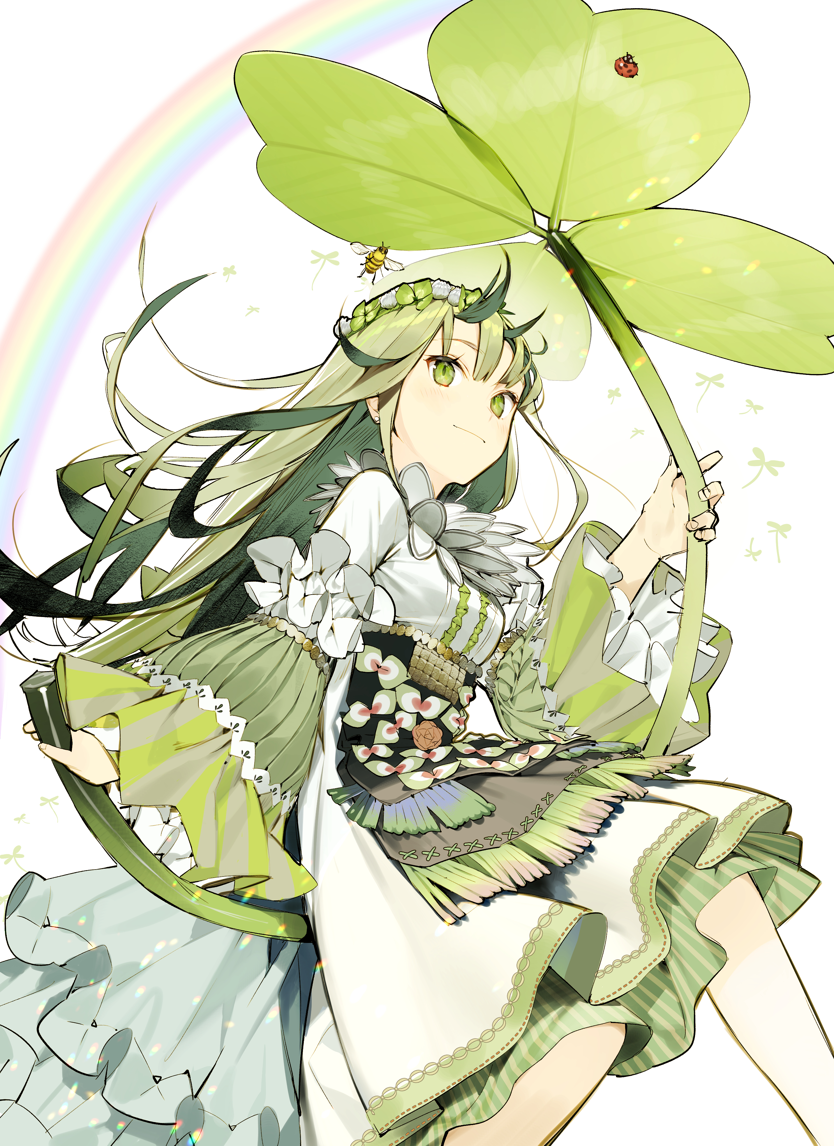 Anime 2863x3934 anime anime girls artwork digital art 2D portrait display Misoni Comi clovers dress green hair long hair green eyes rainbows