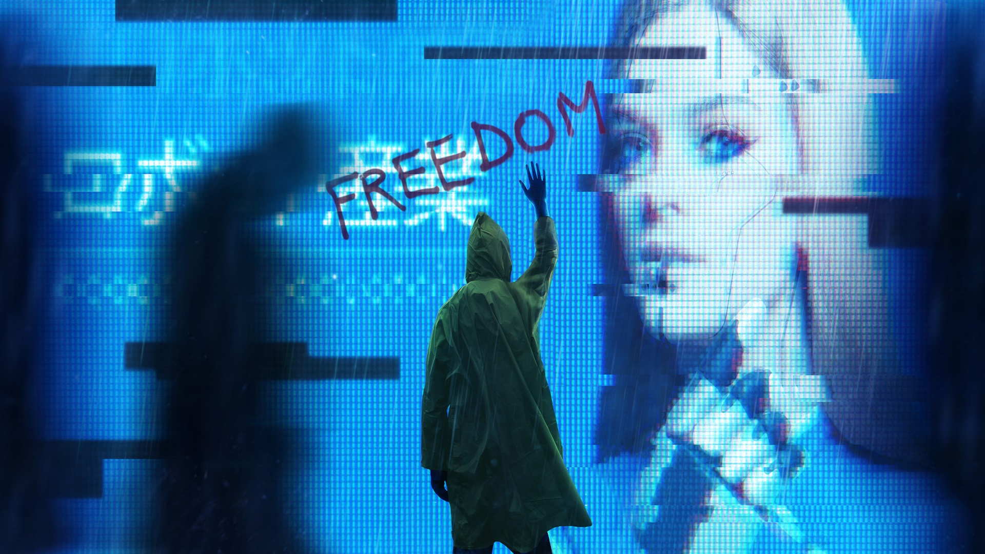 General 1920x1080 freedom women rain blue background blue