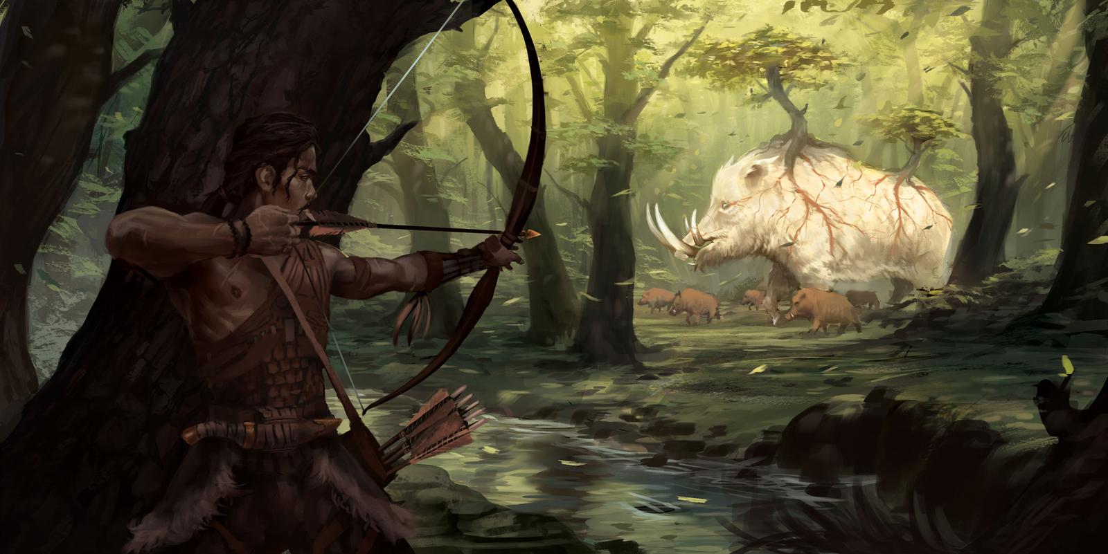 General 1600x801 fantasy art bow and arrow hunter archer pigs