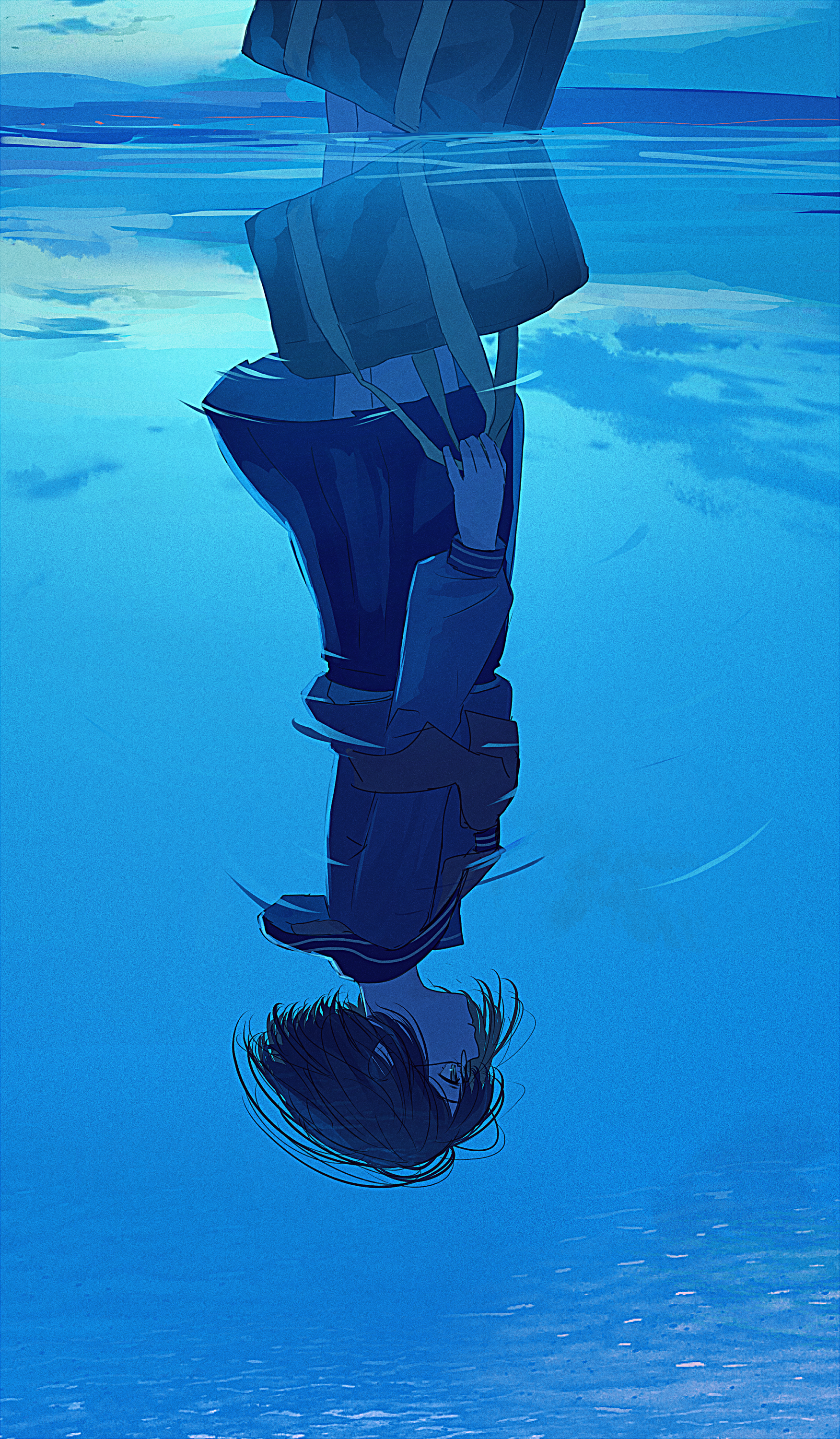 Anime 1752x3000 moescape anime girls anime short hair school uniform underwater portrait