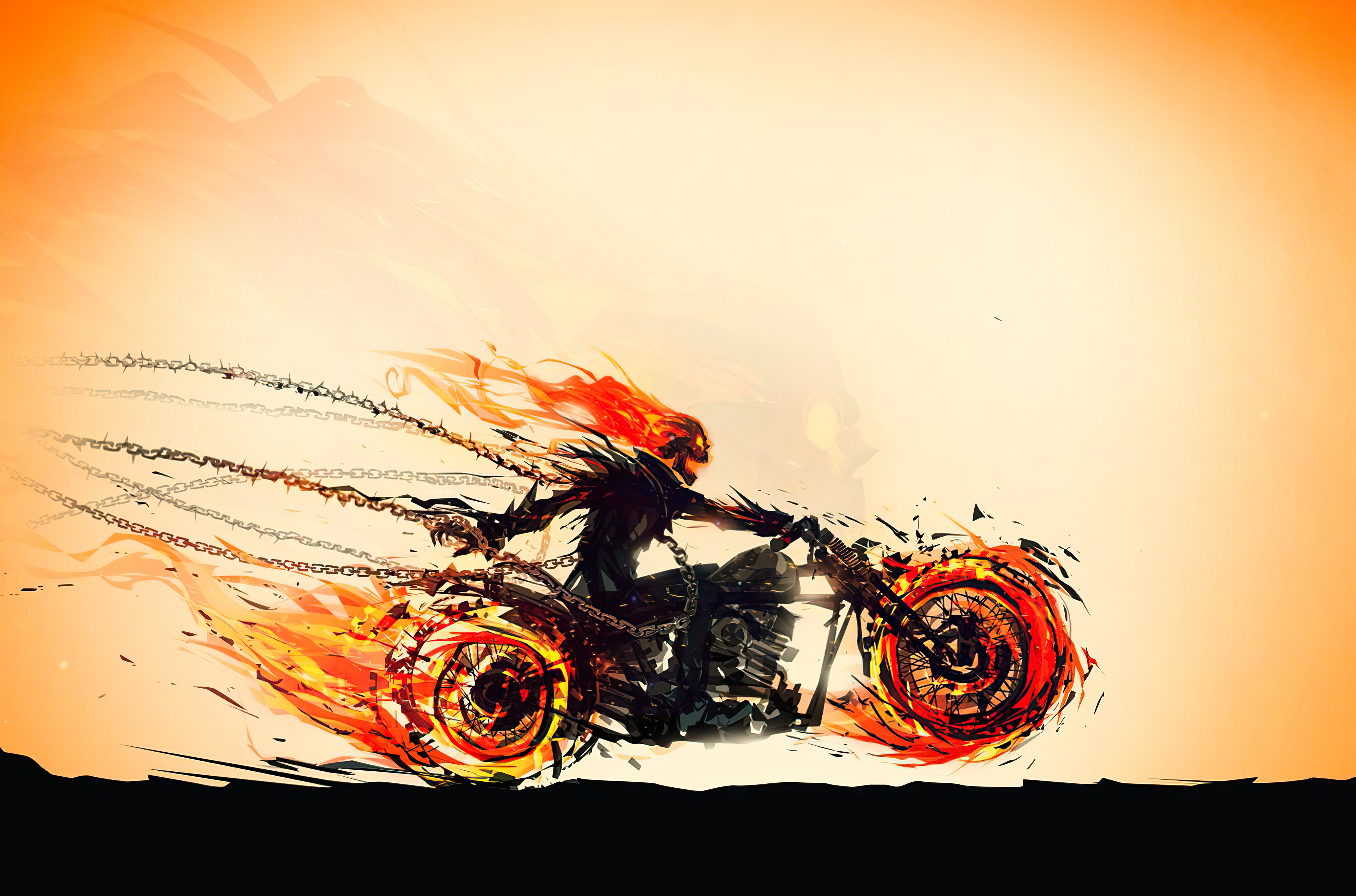General 3840x2538 Ghost Rider 4K skull fire artwork motorcycle beige background Marvel Comics