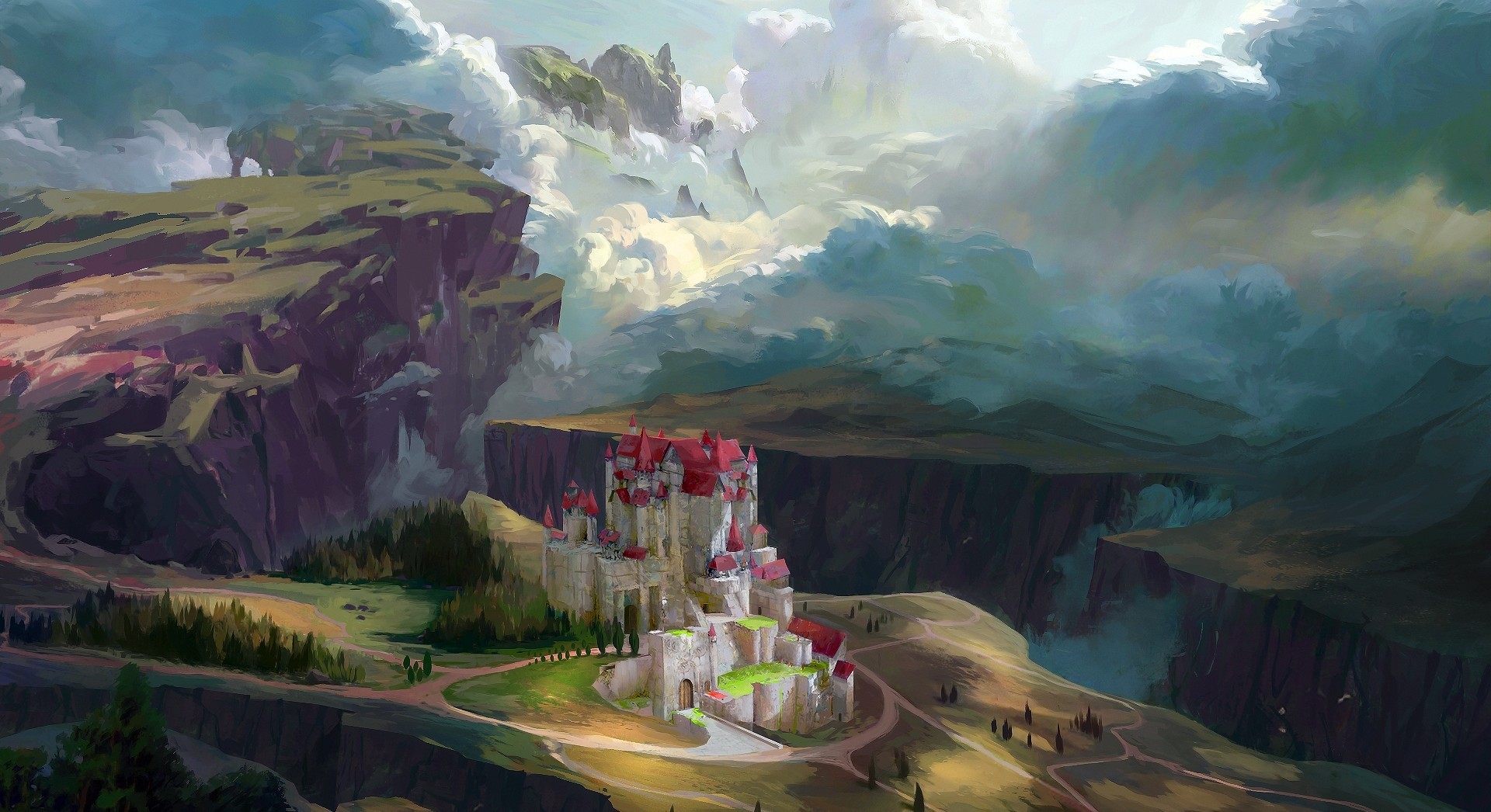 General 1920x1046 artwork fantasy art castle landscape mountains clouds