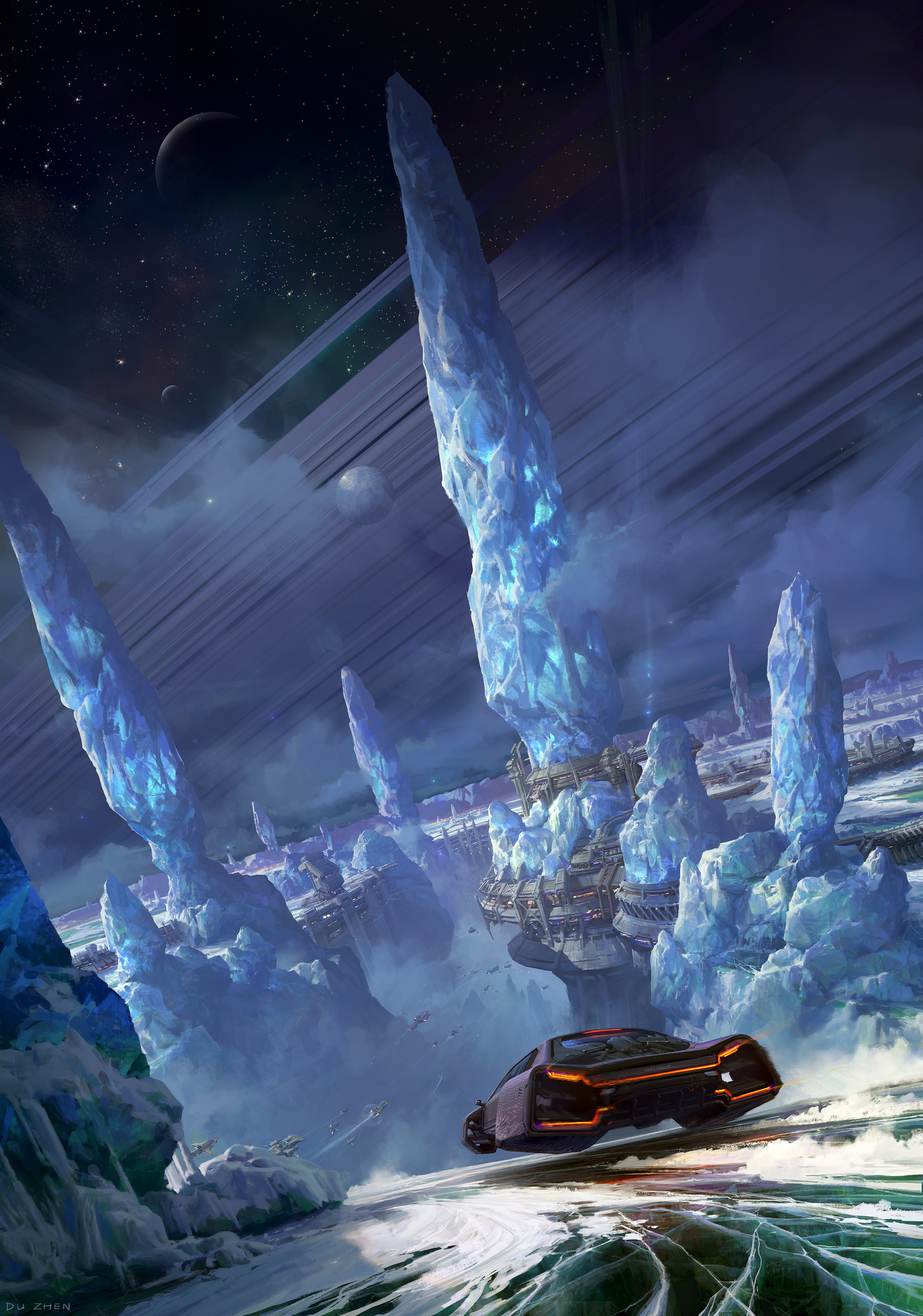 General 1920x2736 artwork futuristic science fiction stars planet snow space concept art digital art spaceship car