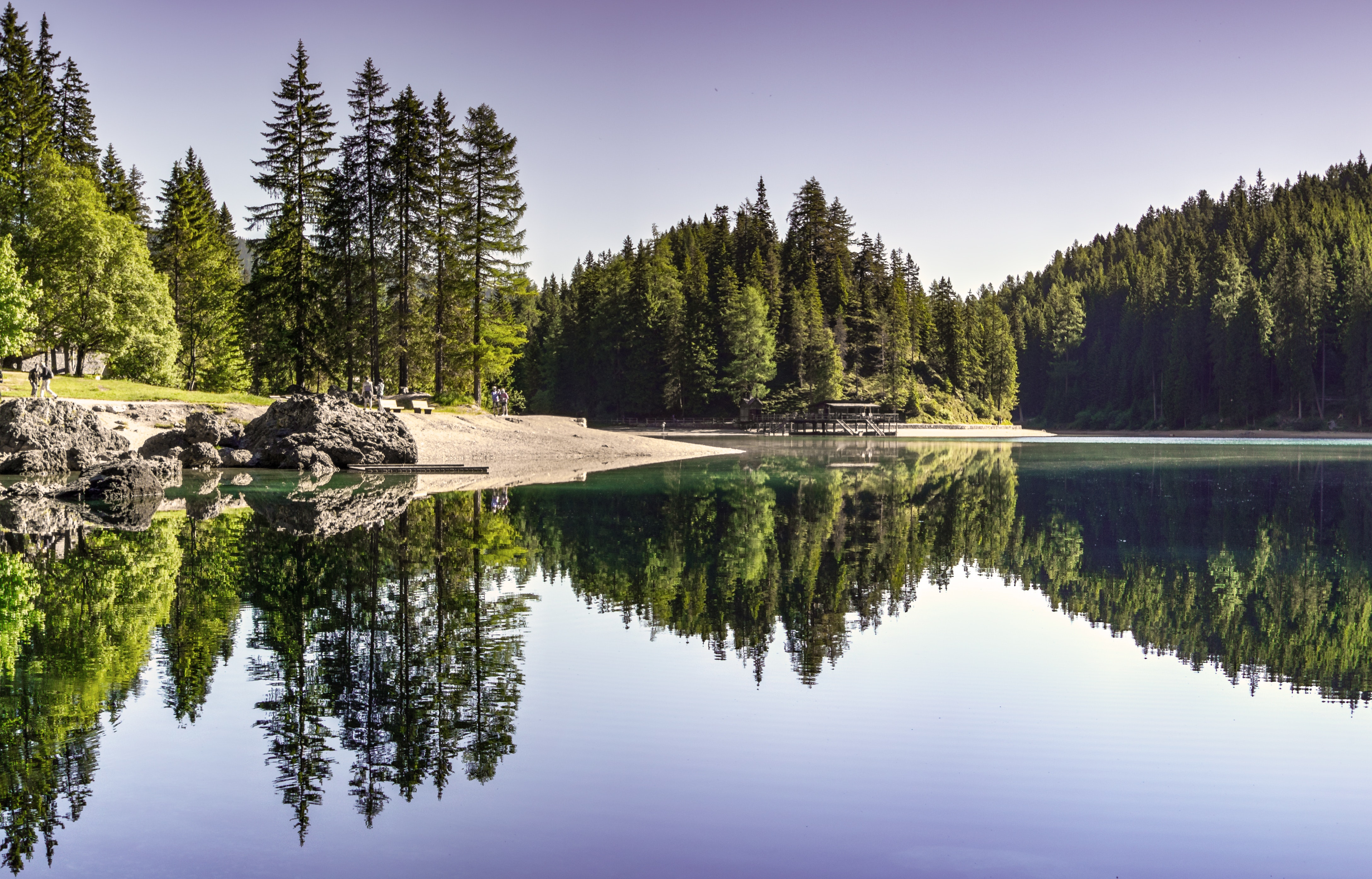 General 4355x2790 landscape nature lake reflection forest pine trees trees calm waters