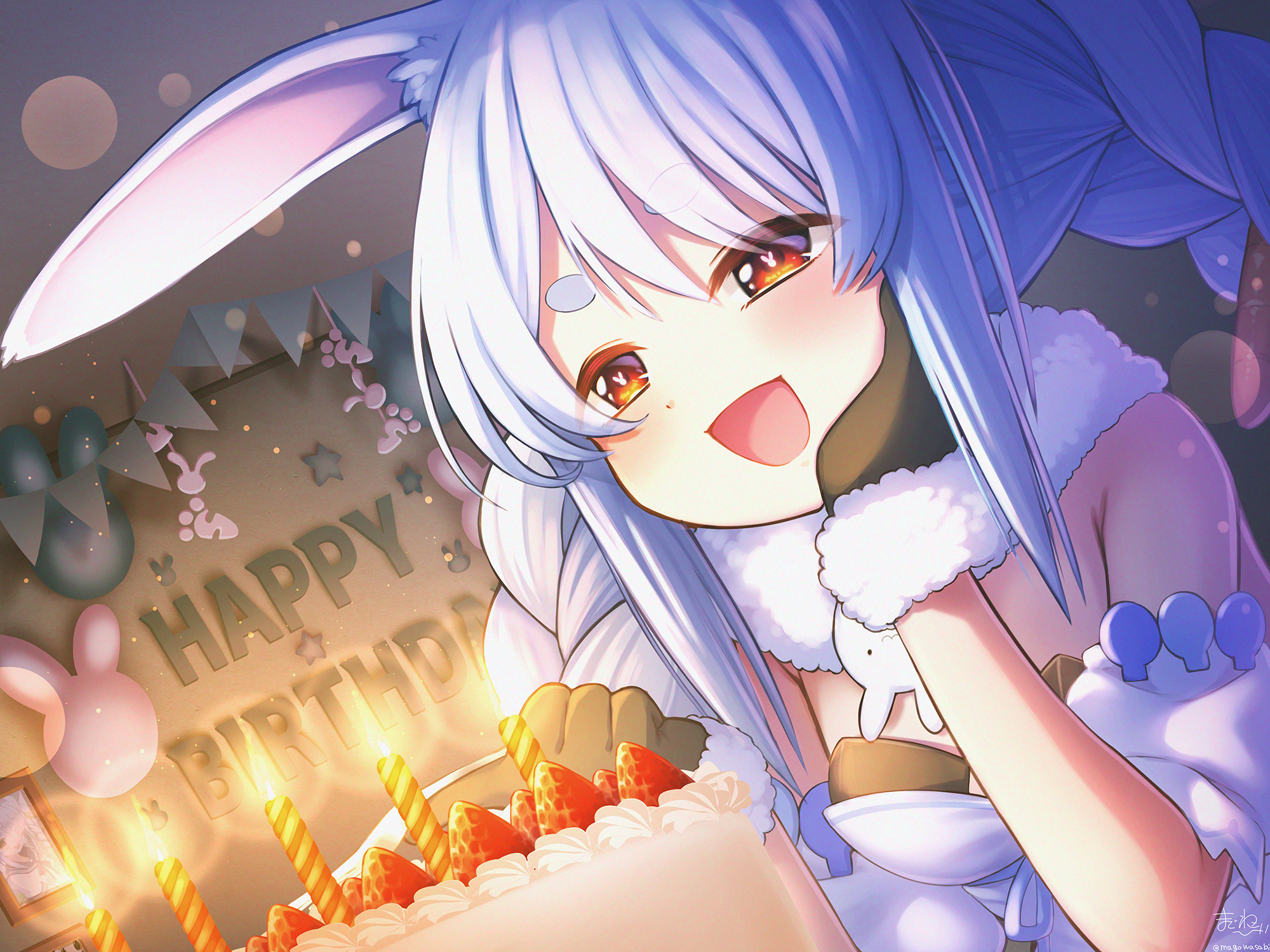 Anime 2000x1500 Hololive Usada Pekora anime girls bunny girl bunny ears blue hair