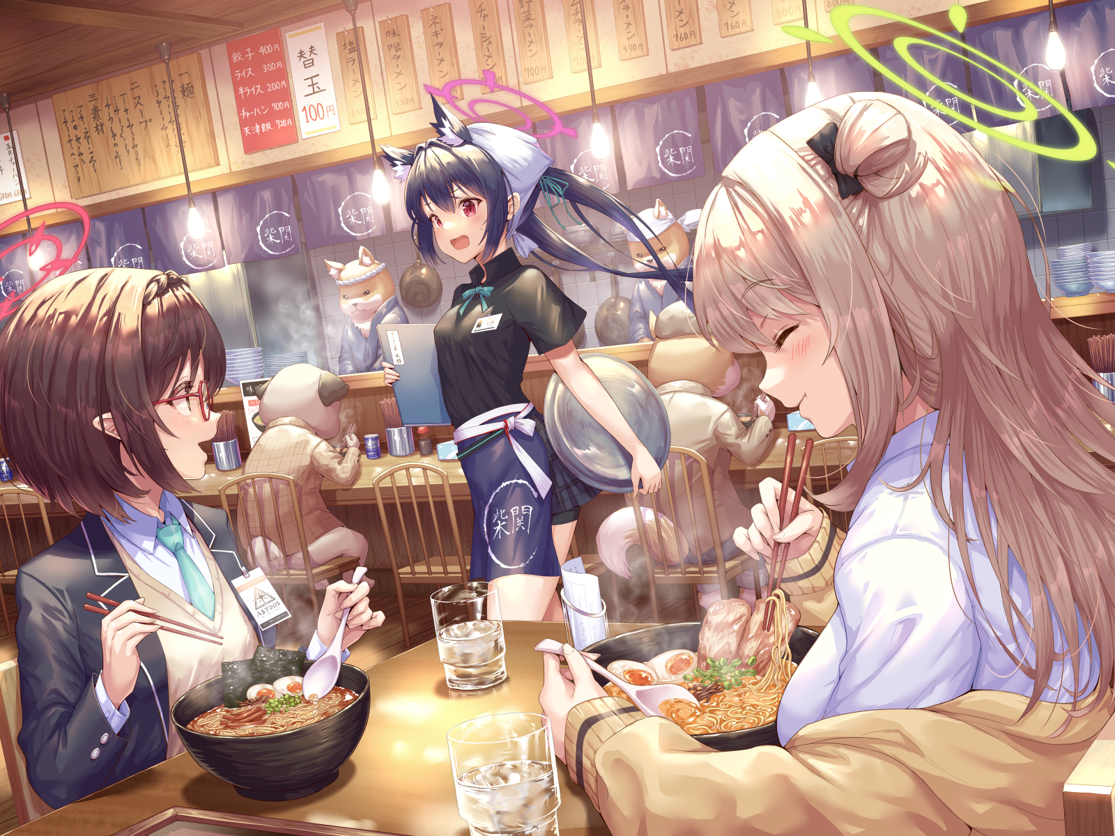 Anime 1600x1200 anime anime girls Hirokazu artwork Blue Archive cafe food halo