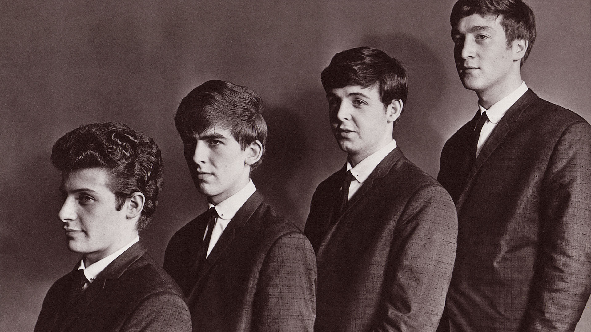 People 1920x1080 The Beatles John Lennon Paul McCartney George Harrison band Pete Best men brunette suits tie monochrome musician rock bands music Group of Men