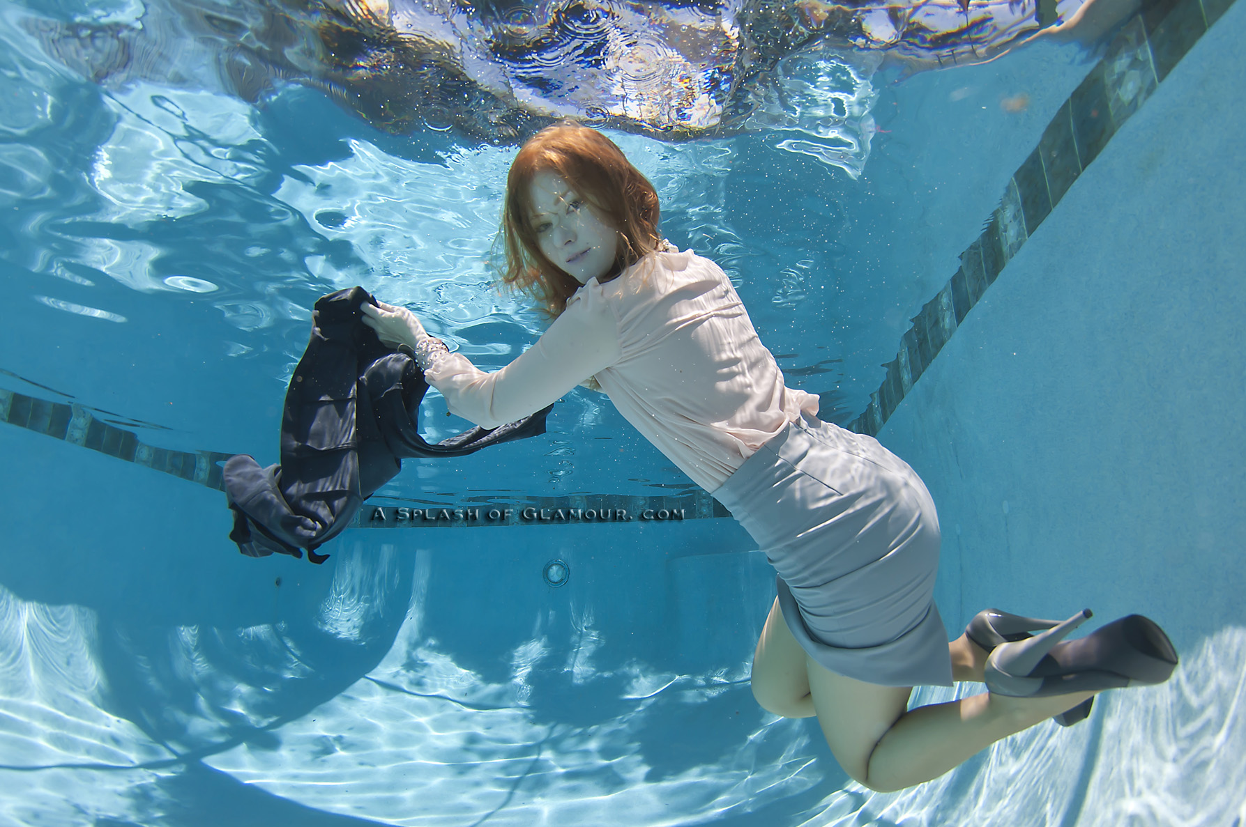 People 1787x1187 swimming pool underwater redhead floating skirt high heels savannah model women