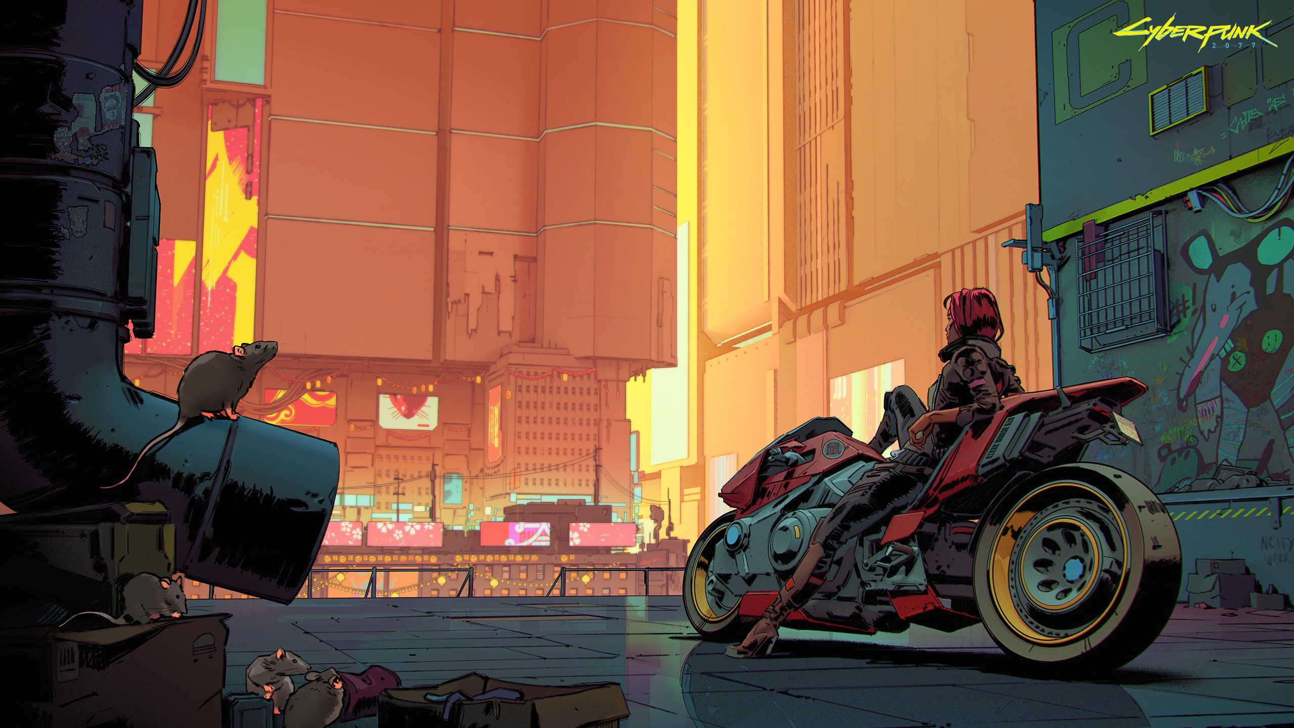 Anime 2560x1440 anime biker cyberpunk rats cityscape futuristic motorcycle