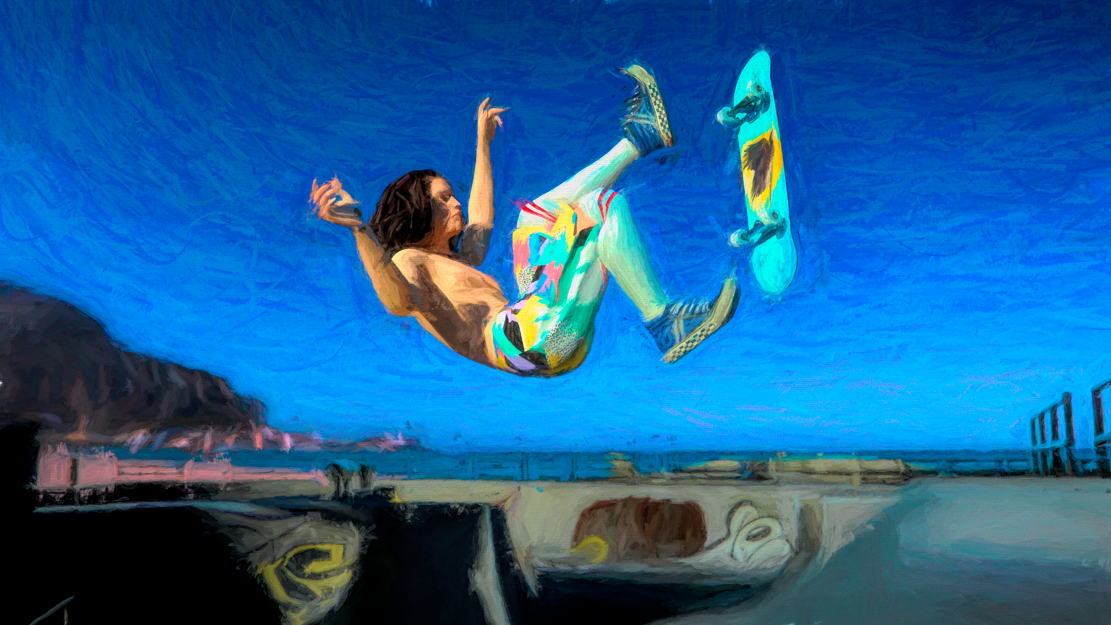General 3840x2160 CGI digital art shaders skateboarding skateboard skatepark beach artwork