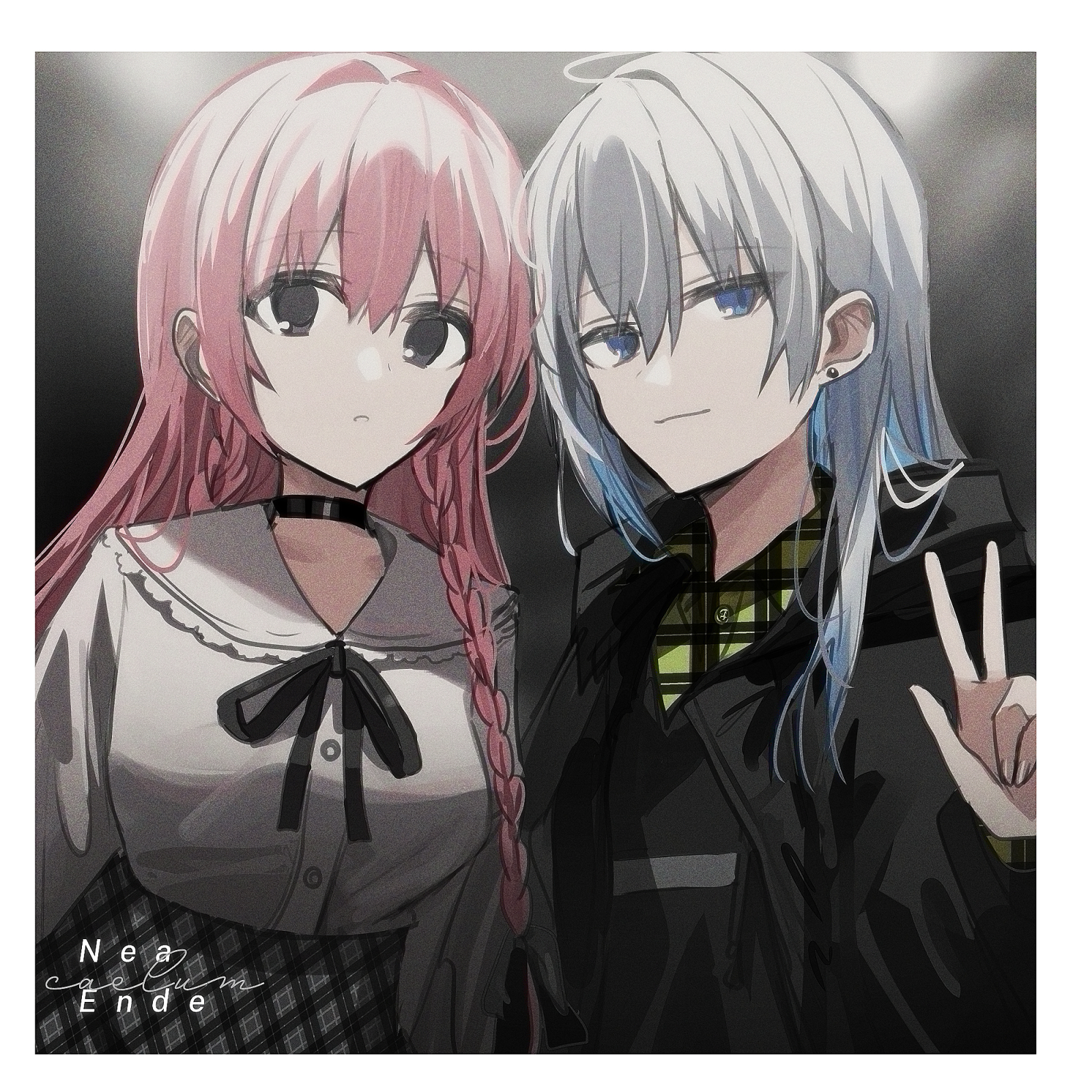 Anime 1600x1600 anime anime girls two women original characters long hair pink hair blue hair artwork digital art fan art