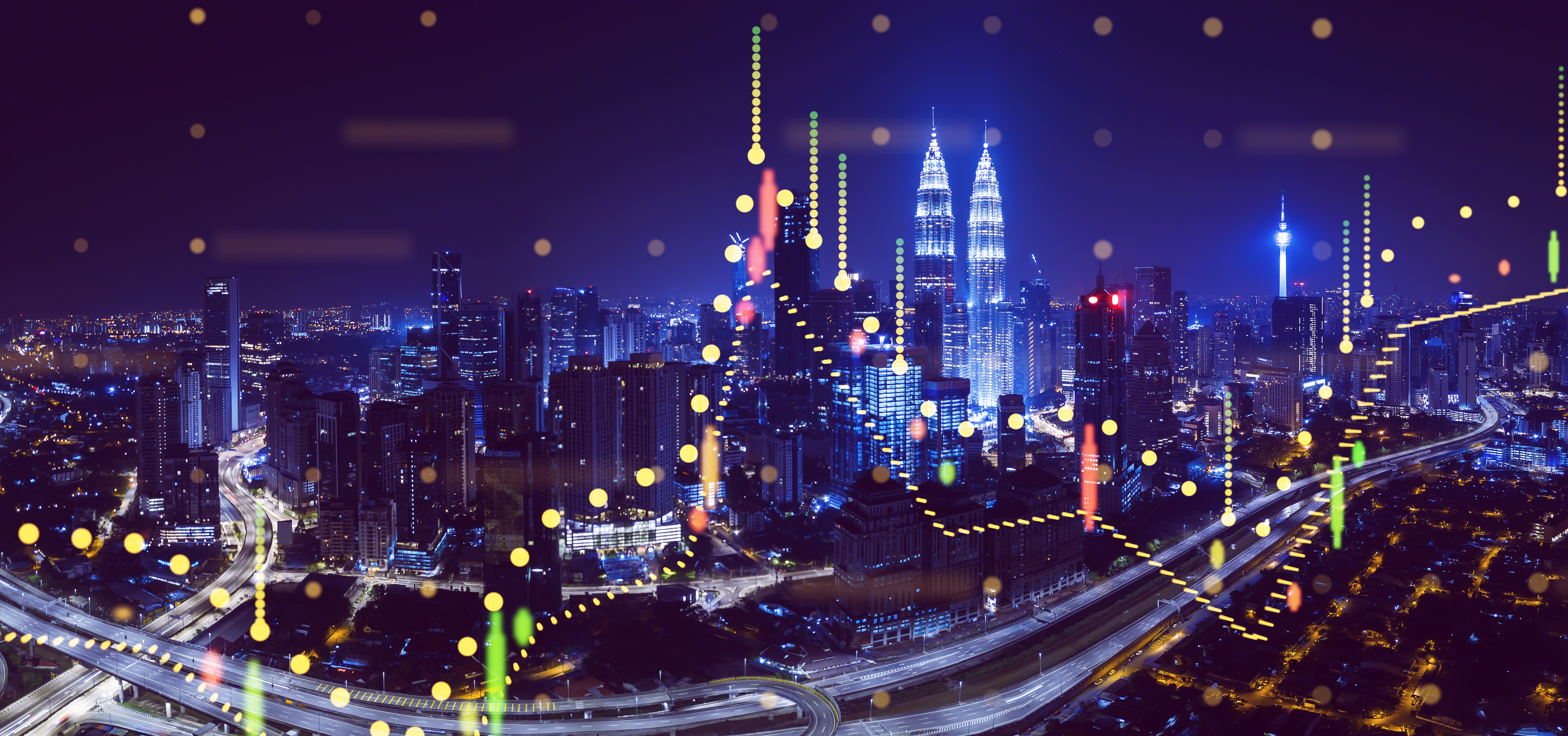 General 5000x2348 city futuristic building lights bokeh night low light Petronas Towers Malaysia Kuala Lumpur Asia ultrawide