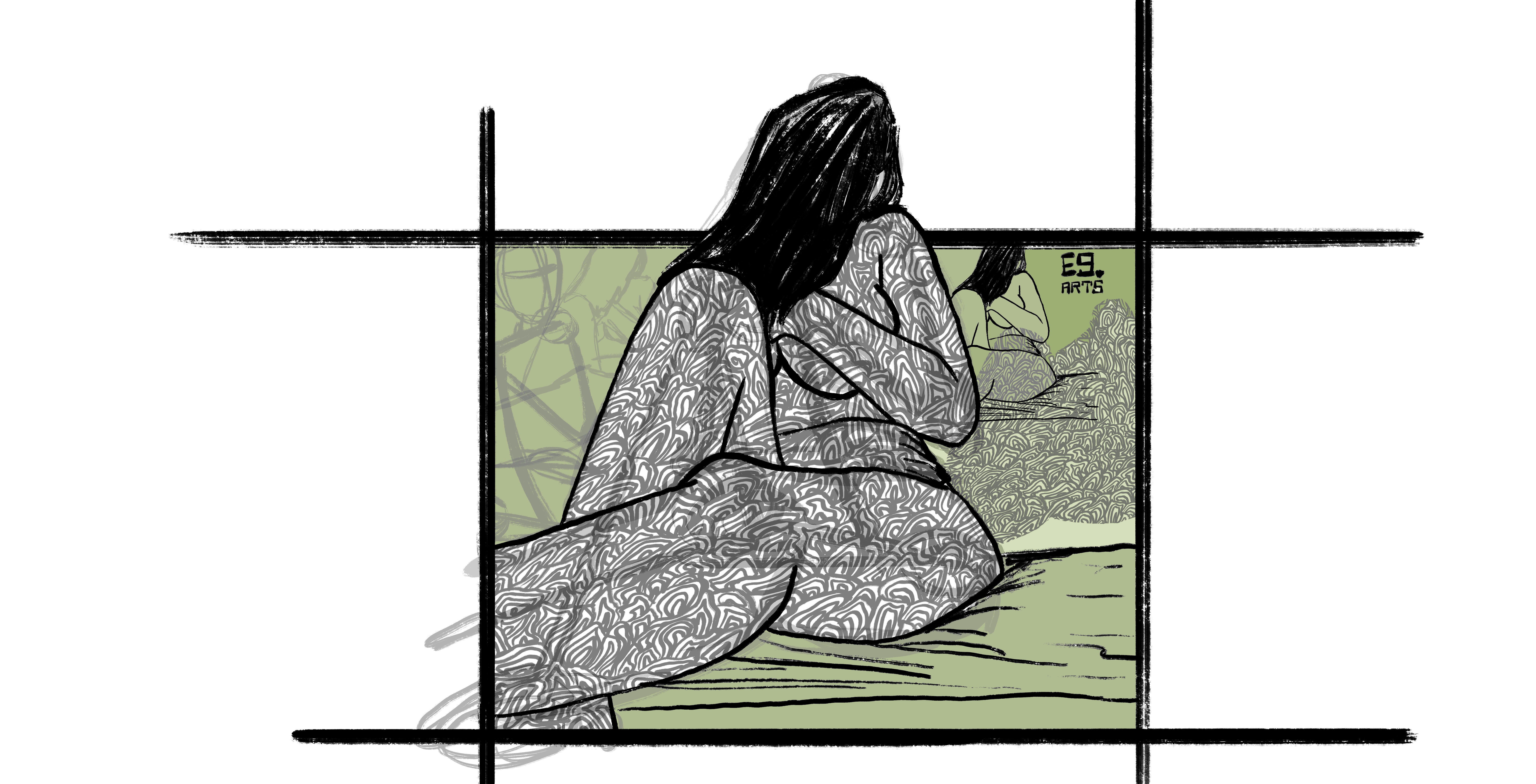 General 8109x4141 nude sitting sitting on bed drawing big boobs simple background