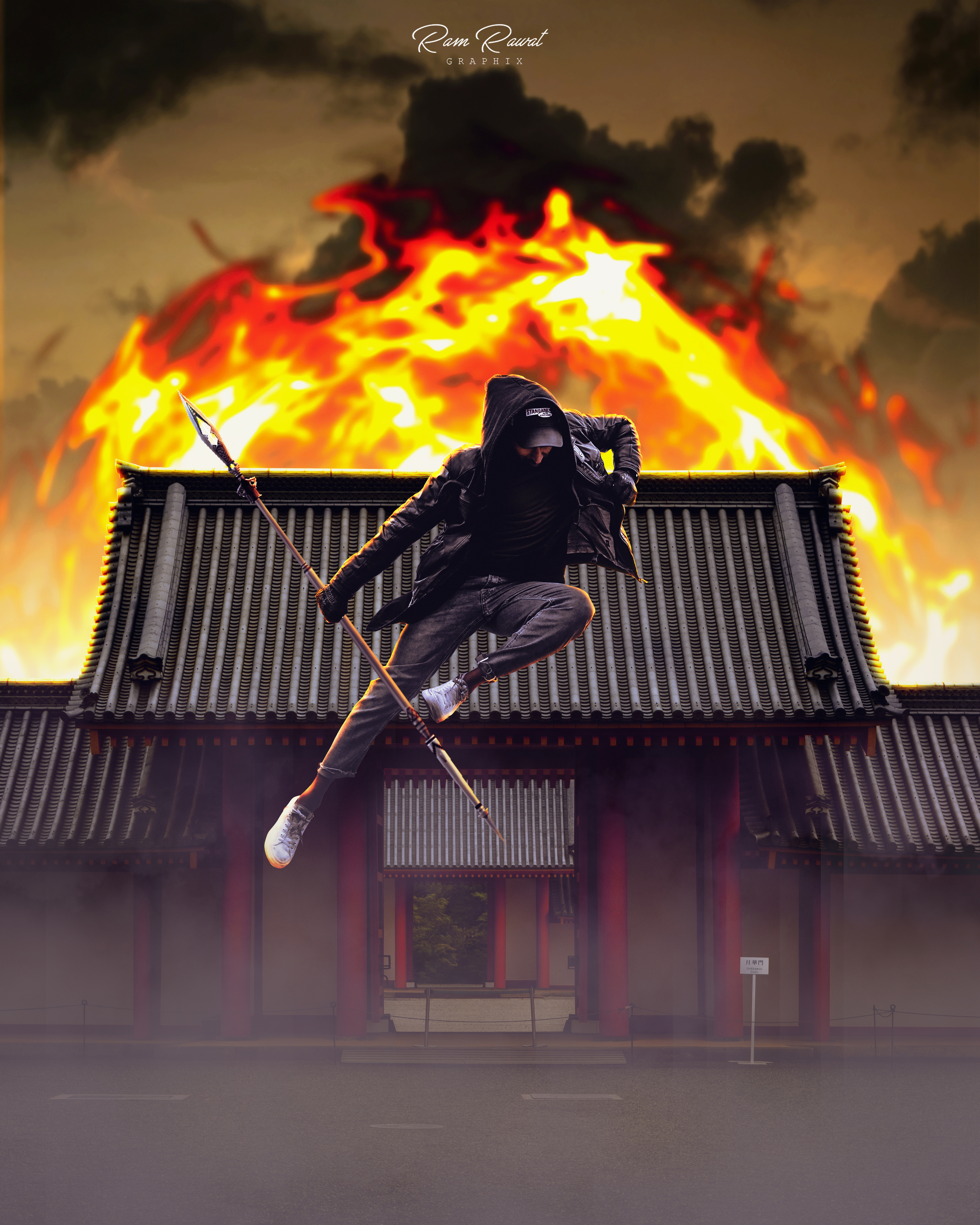 People 3436x4295 photo manipulation photography fire Asia men jumping
