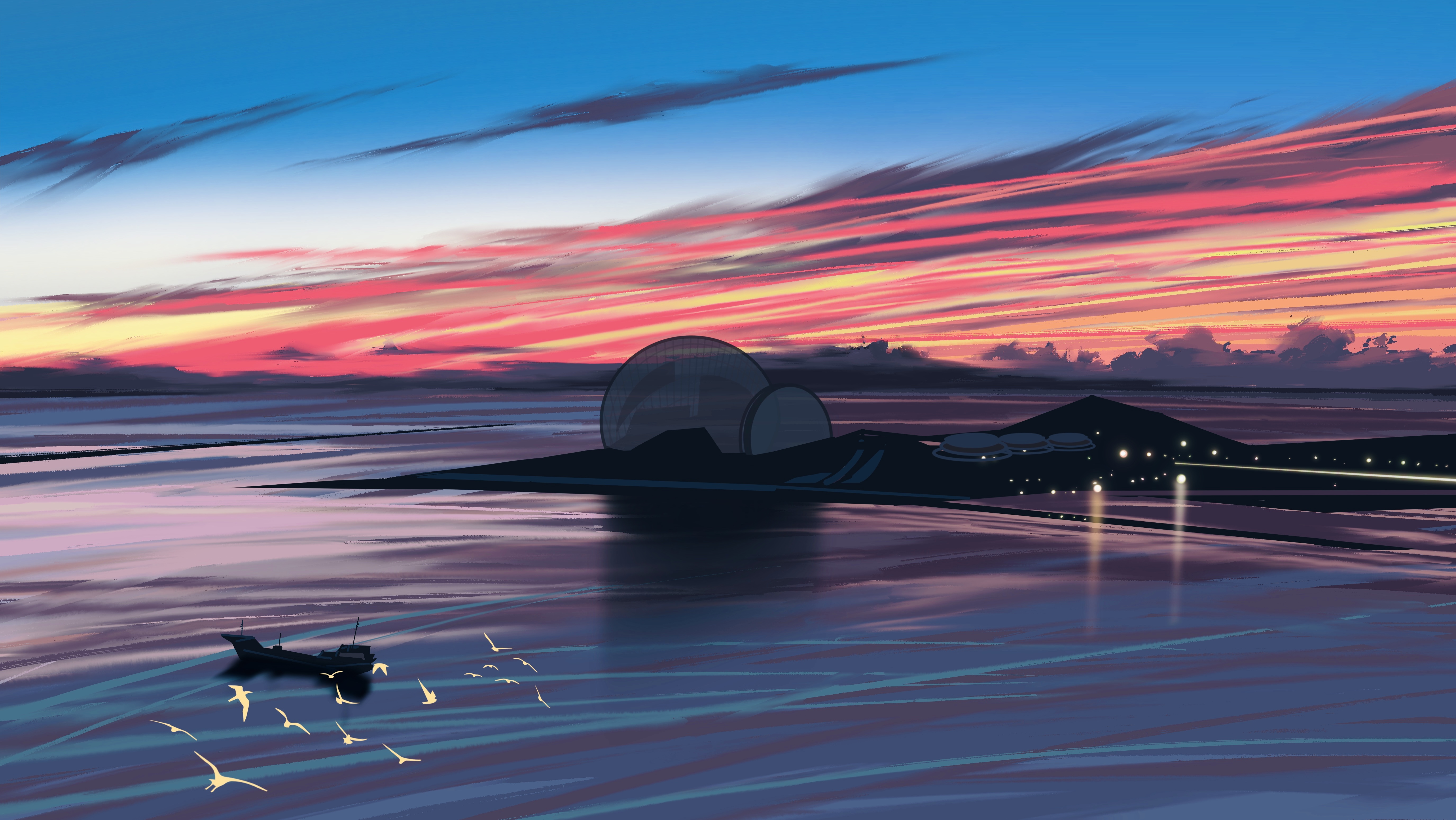 General 5500x3100 digital art landscape sea sky sunset ship Fangpeii