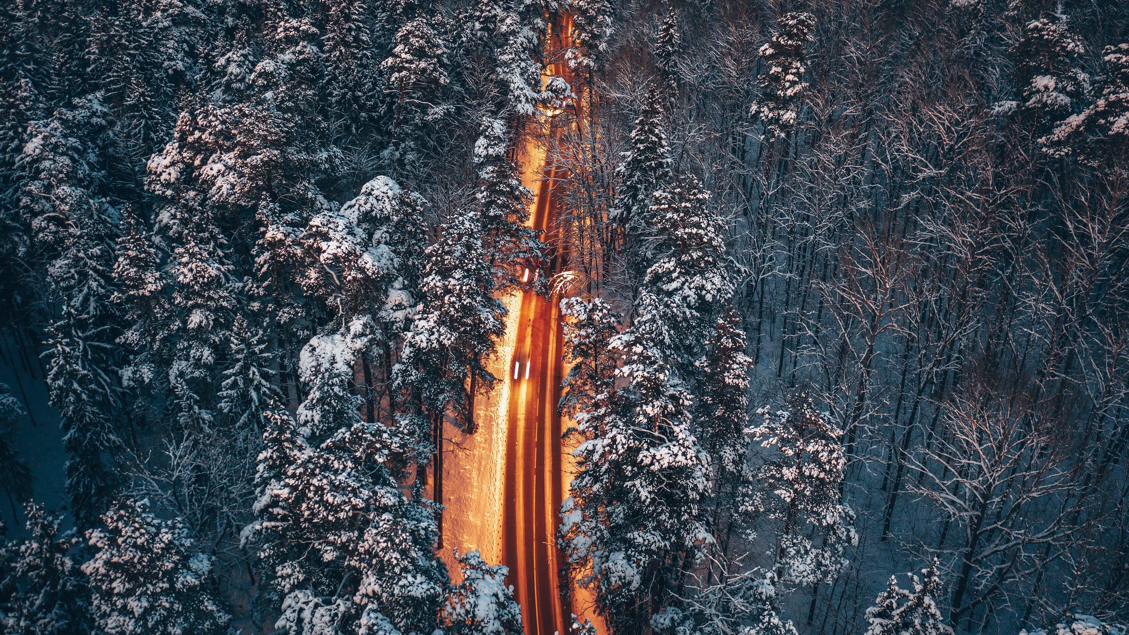 General 3840x2160 road aerial view trees snow outdoors forest winter